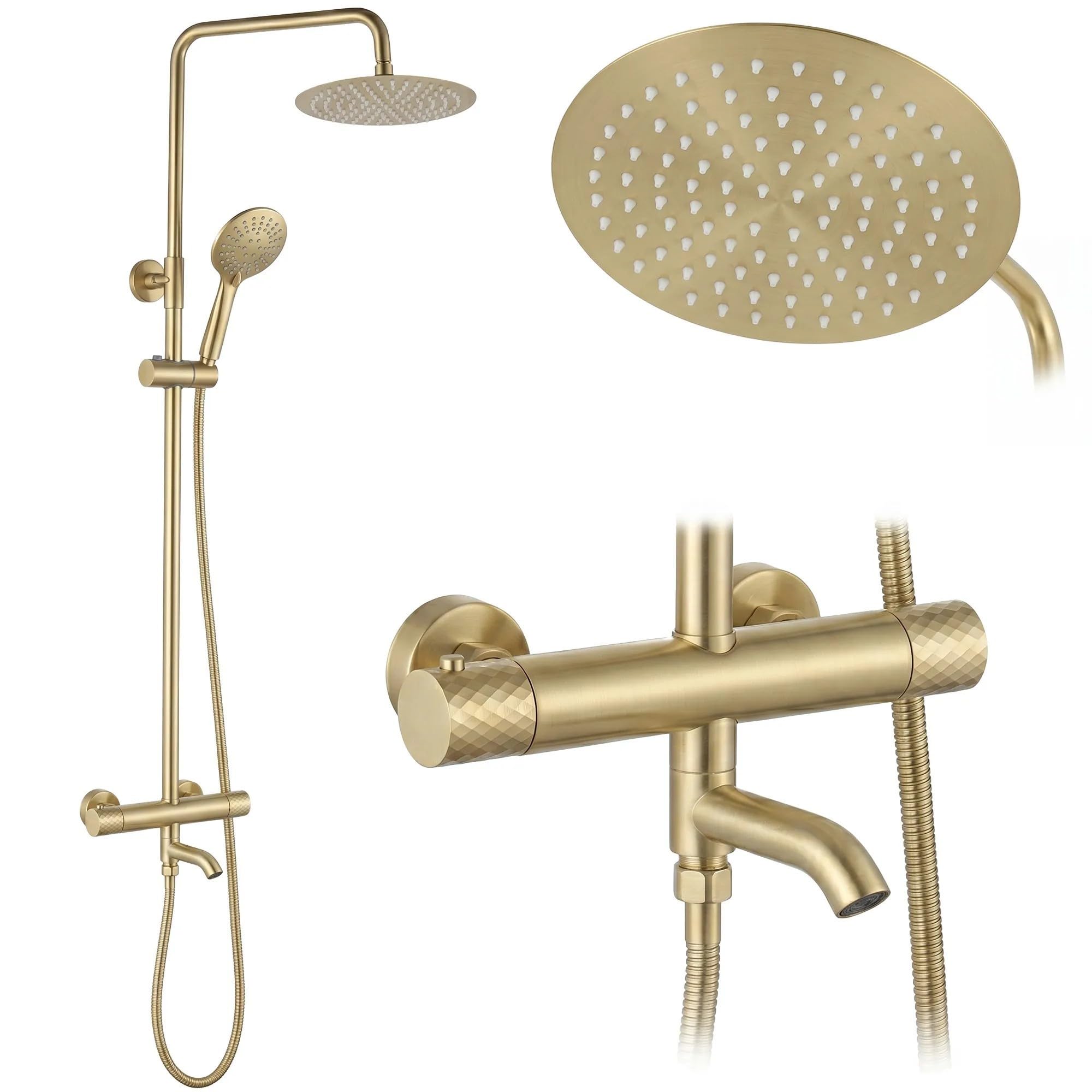 Rea zestaw natryskowy Lungo Diamond THERMOSTAT, Złoty Szczotkowany, 15x15x117cm