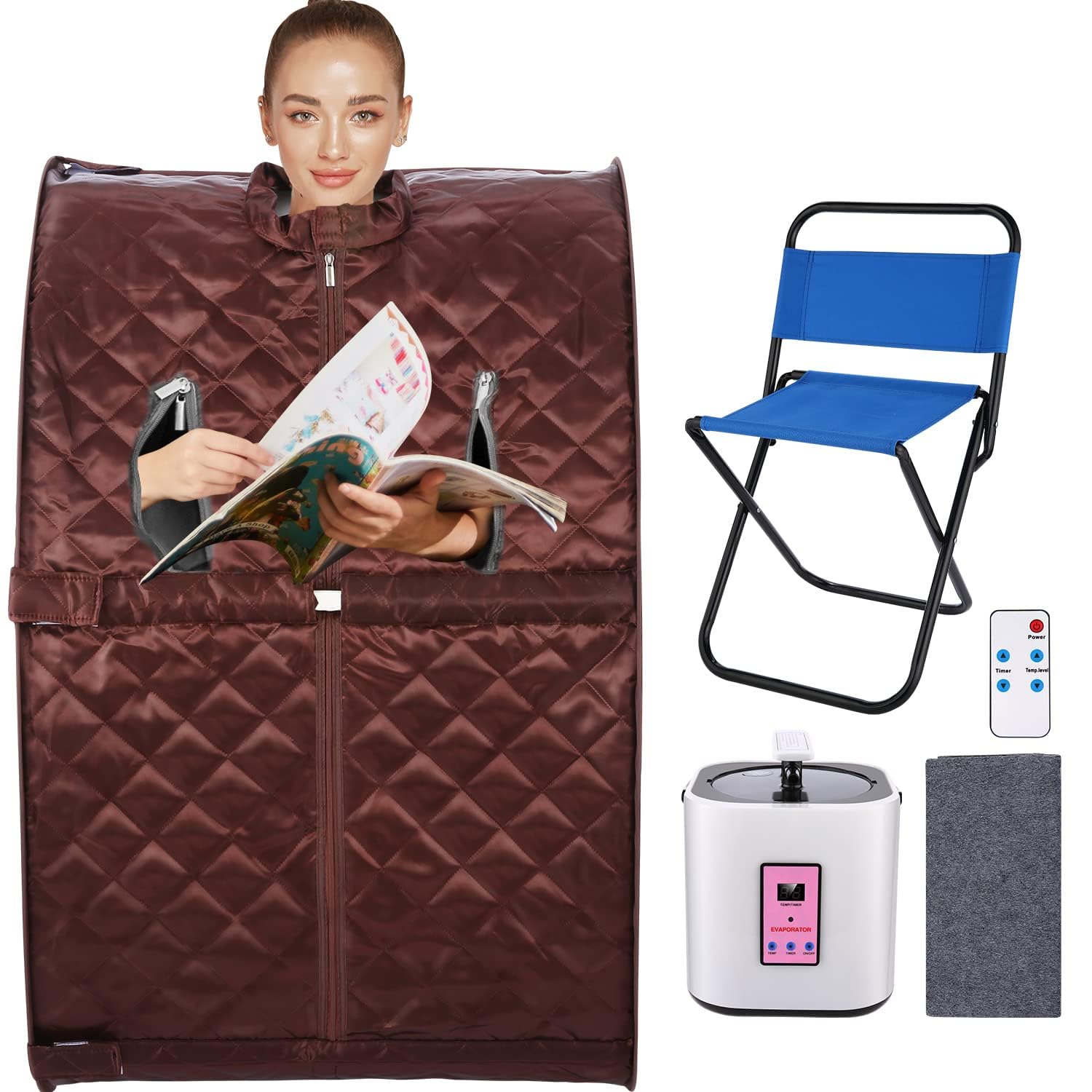Homdox Portable Sauna for Home Personal Steam Sauna Full Size Folding Sauna Tent, 1000W Steam Generator, Remote Control,Folding Chair,Timer Included