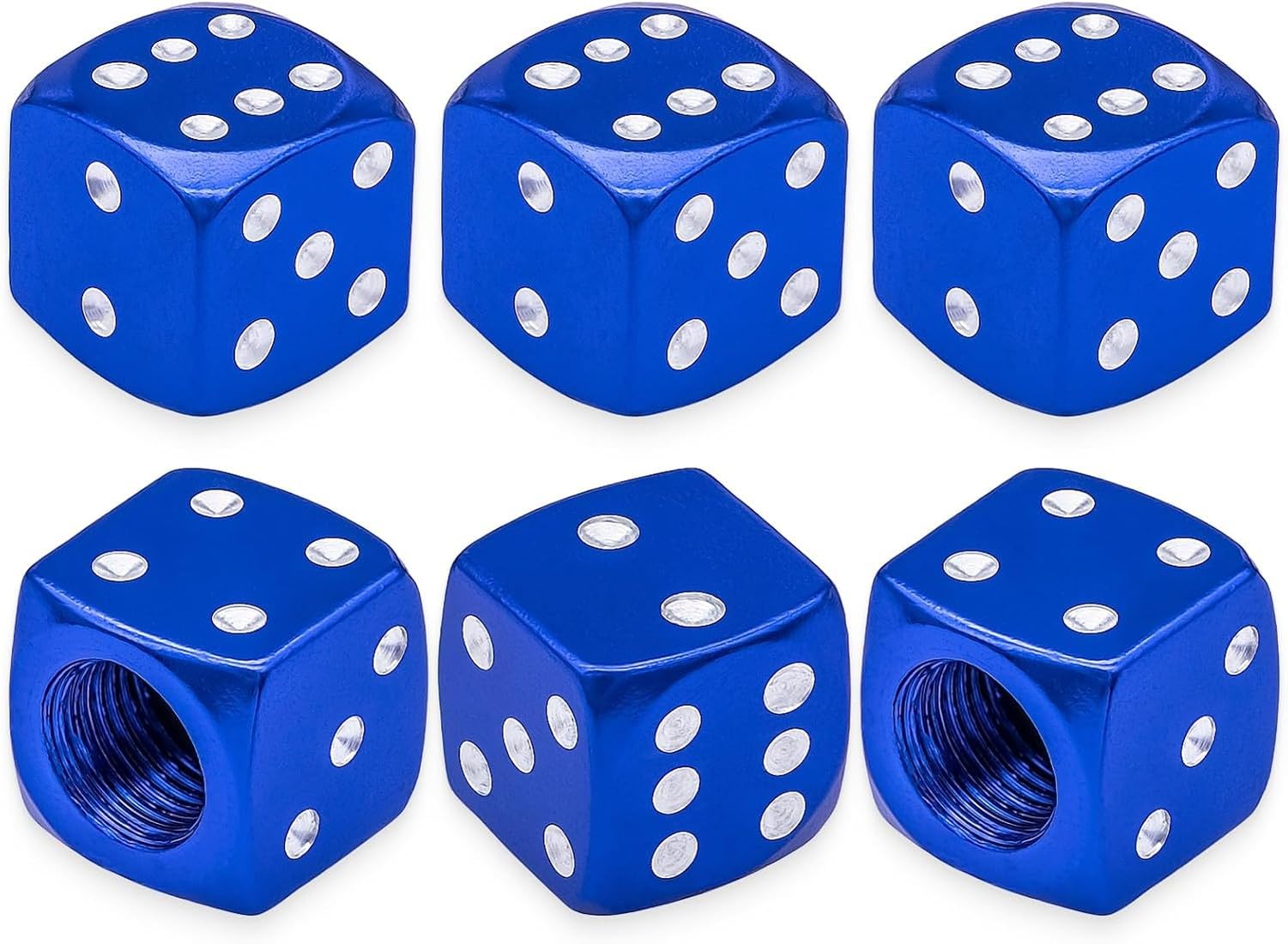 XIUNYIE 4PCS Aluminum Dice Tire Valve Stem Caps, Universal Aluminium Alloy Dustproof Covers for Car, SUV, Truck, Motorcycle, Bicycle, Cube Blue, 6 pcs