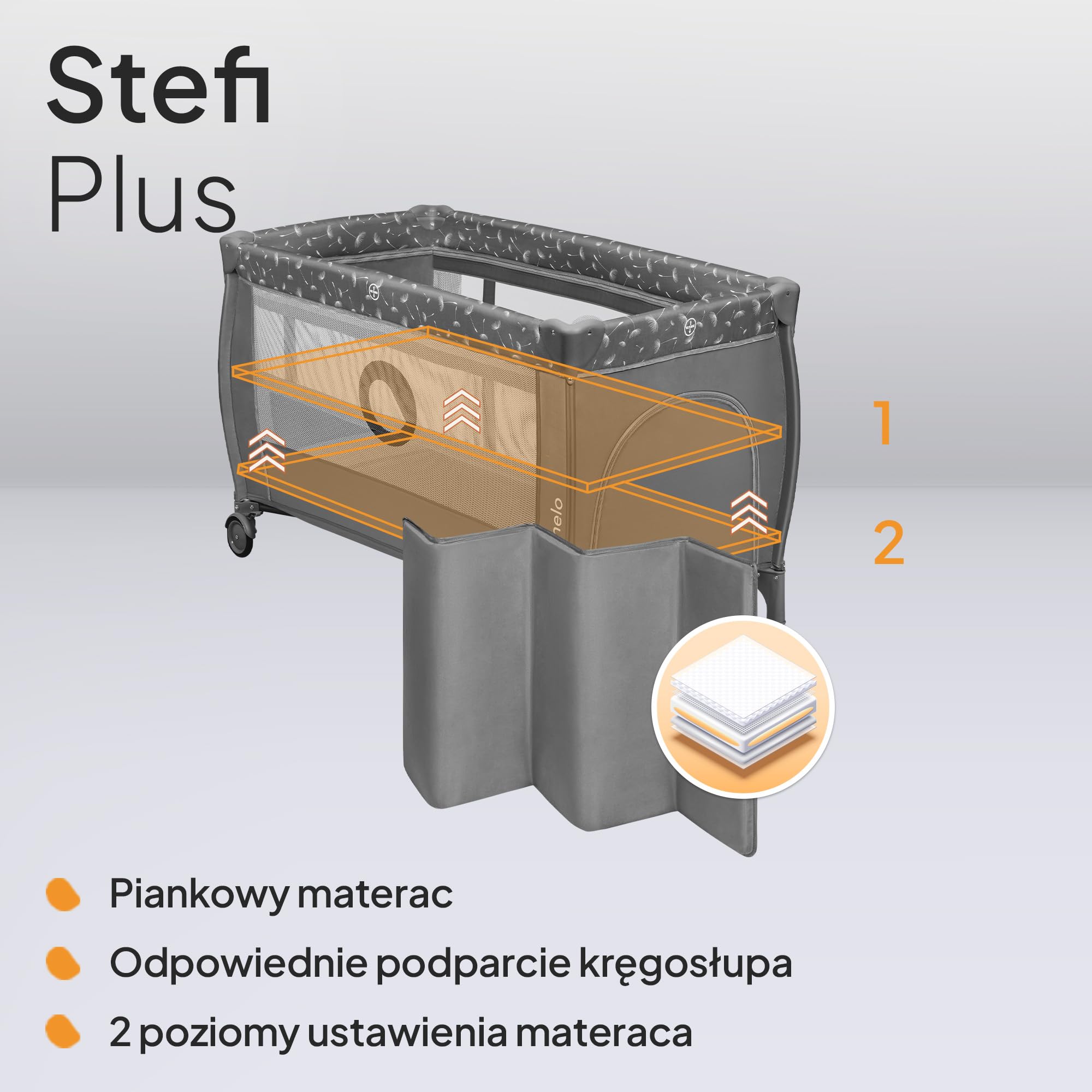 LIONELO Stefi Plus łóżeczko turystyczne 2 w 1 do 15 kg, łóżko dziecięce z materacem, boczne wejście z zamkiem błyskawicznym, wysokiej jakości materac piankowy, szybkie składanie (Zielony)