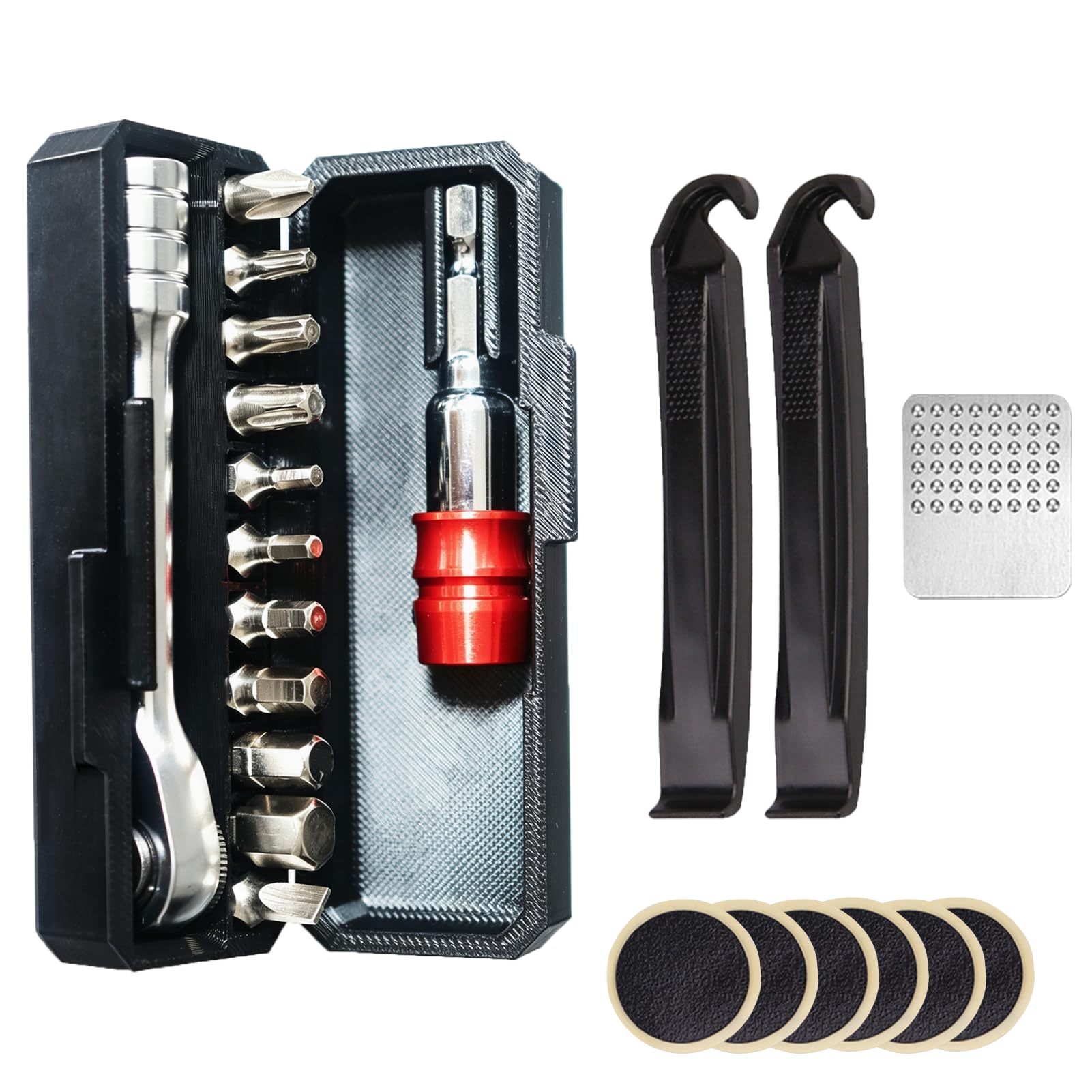 TobeedFnuuy Mini Ratchet Tool Kit, Bike Repair Tool Kit, Multifunction Cycling Fix Tool Kits, Portable Puncture Repair Kit, Glueless Patchs, Bike Accessories MTB Road