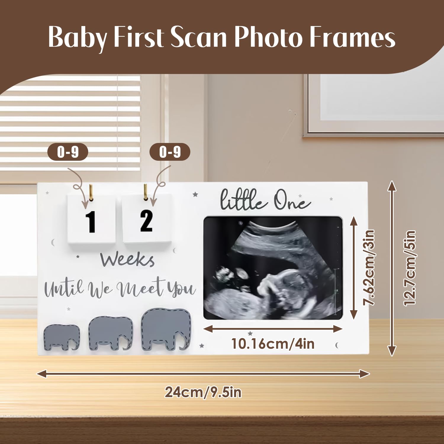 Tissting Baby Scan Photo Frame 9 x 5in Solid Wood Sonogram Picture Frame with Countdown Calendar, Baby Ultrasound Photo Frame for 3 x 4in Photos - Image 2