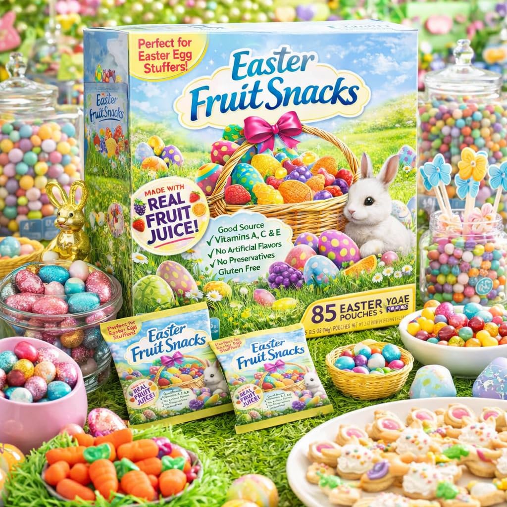 Eater Fruit Snack Gummy Flavor Treats 85 Individually Wrapped Pouches for Easter Egg Hunt Basket Stuffer Filler Party Favor DIY Gift