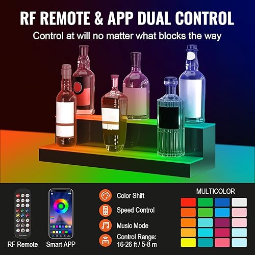 Miniatura 83 de VEVOR Pantalla de botella de licor con iluminación LED, 3 niveles de 40 pulgadas, compatible con USB, estante iluminado de bar para el hogar