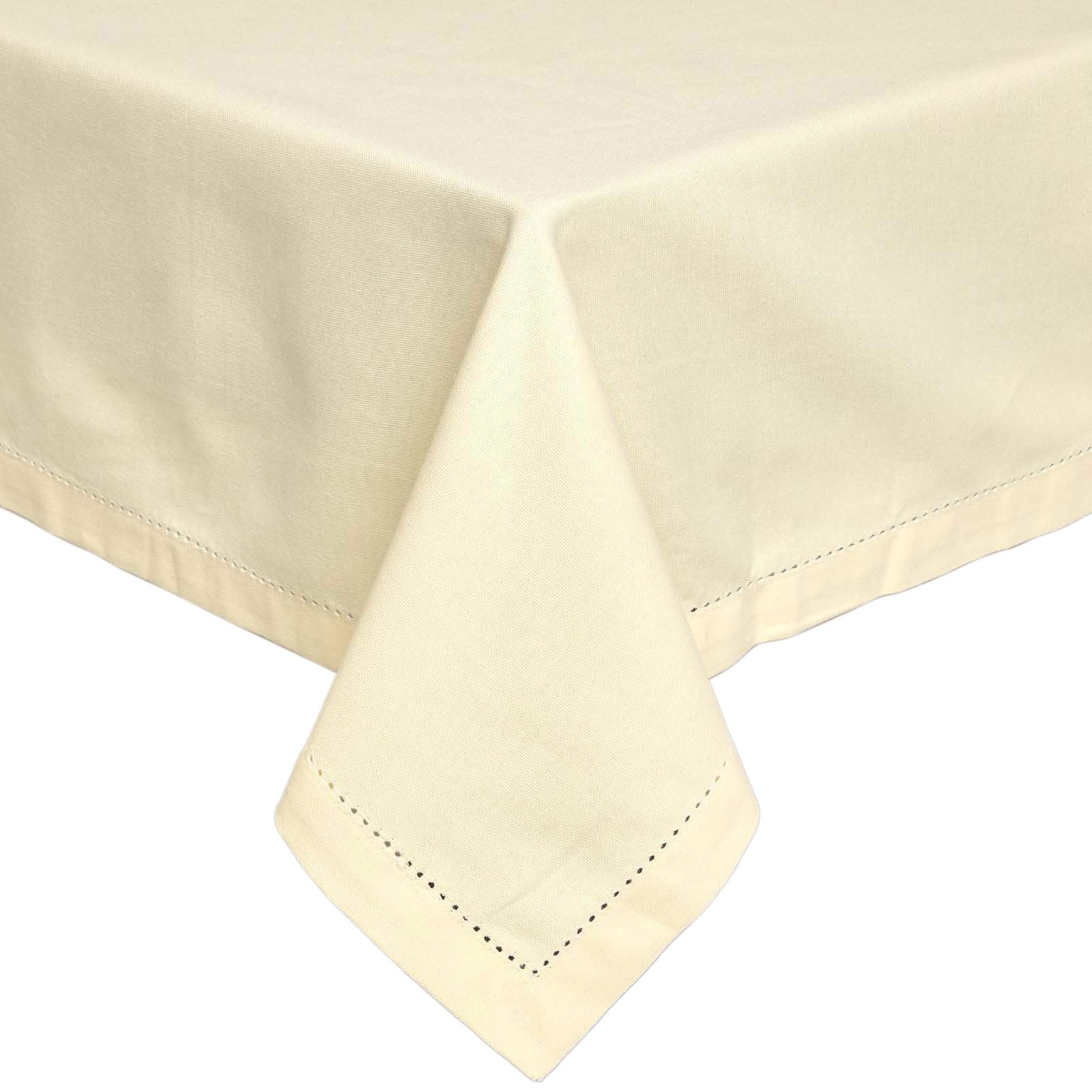 Homescapes Cream Table Cloth, Plain Cotton Tablecloth, Rectangular, Handcrafted & Durable Dining Table Cover With Hem Stitch, Hypoallergenic, Washable, 137 X 178Cm
