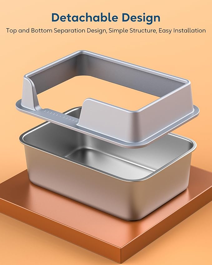 The Stainless Steel Cat Litter Box with Top Lid is a durable and easy-to-clean litter box designed for cats. It features high wall sides and a top lid enclosure to provide privacy for your kitty while also keeping litter contained within the box. The stainless steel construction is non-sticky and resistant to leakage, making it a long-lasting solution for your cat's litter needs.