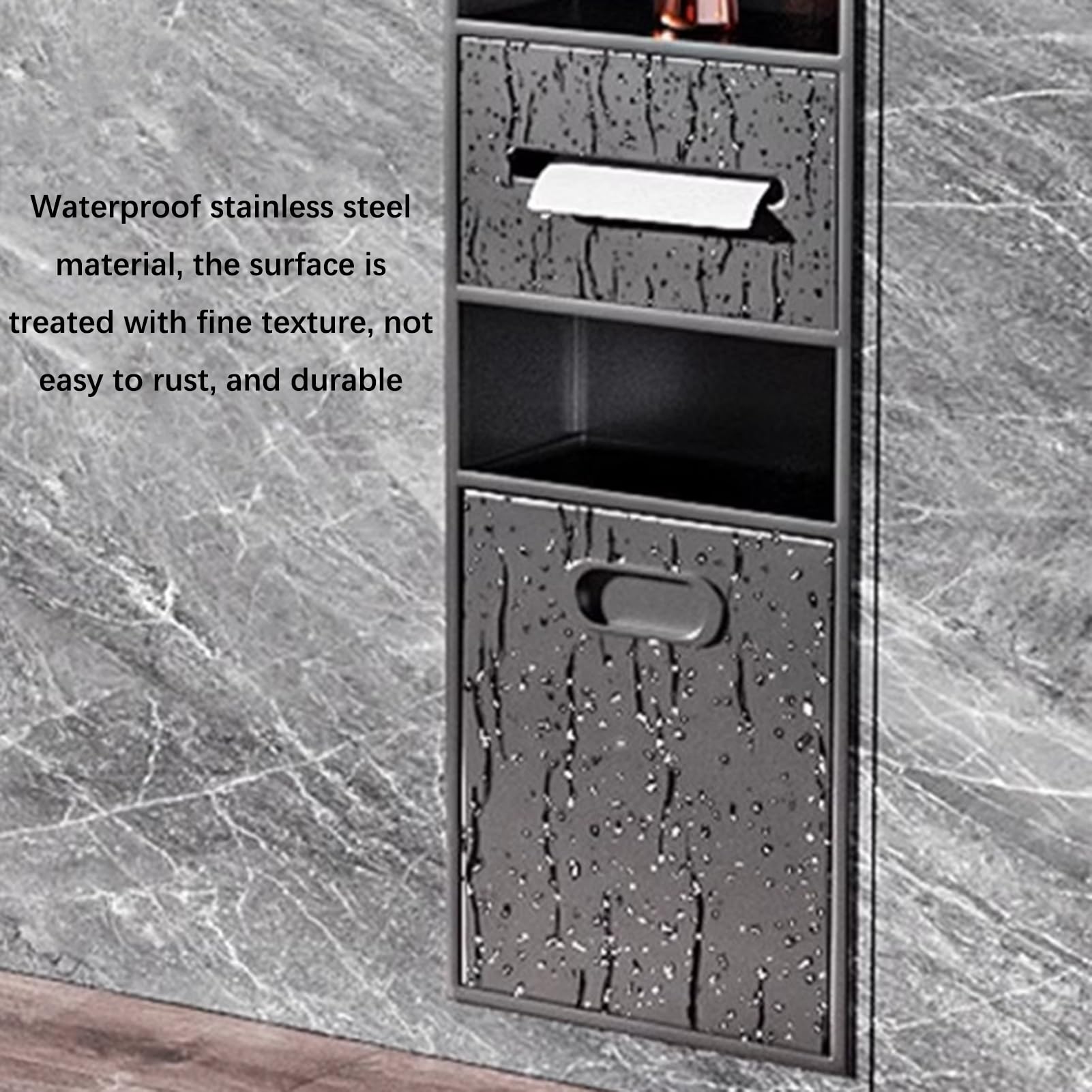 Estante de ducha de acero inoxidable de alta calidad, estante de almacenamiento empotrado impermeable para artículos de tocador, champú y papel higiénico, color negro, ideal para habitaciones húmedas