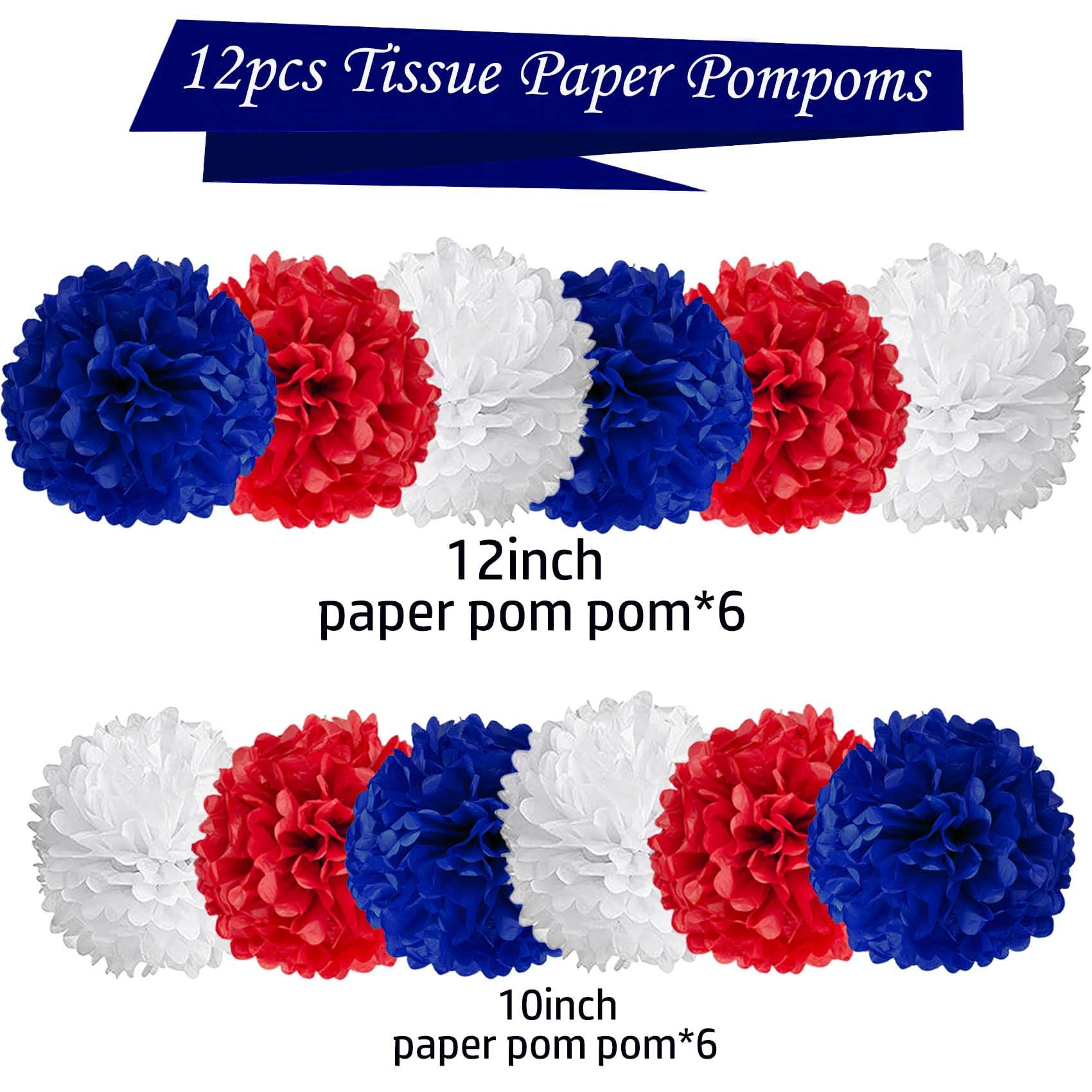 KUNYYI Red White and Blue Tissue Paper Pom poms 12pcs Flowers Balls Decorations are Perfect for 12 Pcs 4th of July Patriotic Theme Graduation Birthday Wedding Nautical