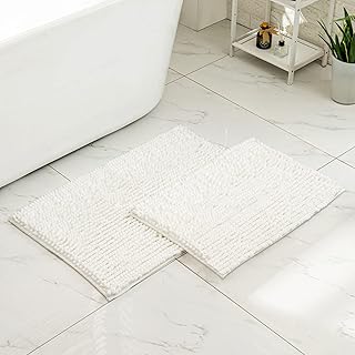 CozeCube Tapetes de baño de felpilla antideslizantes, suaves y peludas para baño, lavables, juego de tapetes de baño blanc...