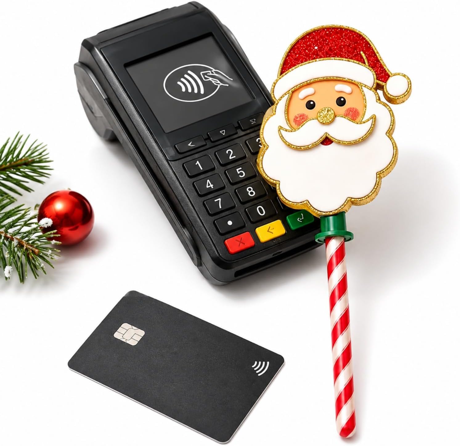 Christmas Credit Card Payment Magic Wand Tap to Pay Credit Card Holder, 3D Contactless Payment Stick with Candy Cane Handle, Festive Holiday Novelty Gift (#C)