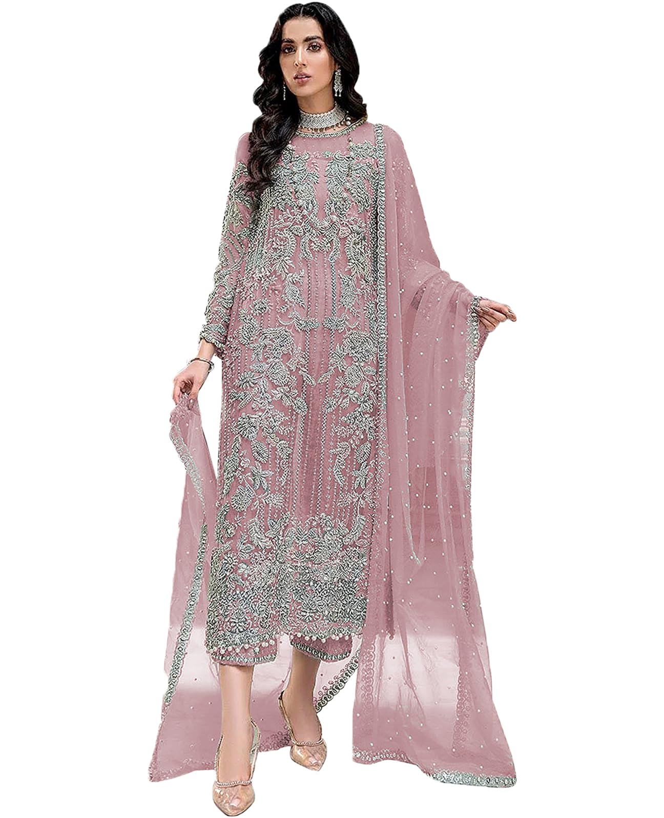 Womens Net semi Stitched anarkali gown for women Ladies use anarkali gown for women wedding For Emboirdery anarkali gown set with dupatta And anarkaligown dress