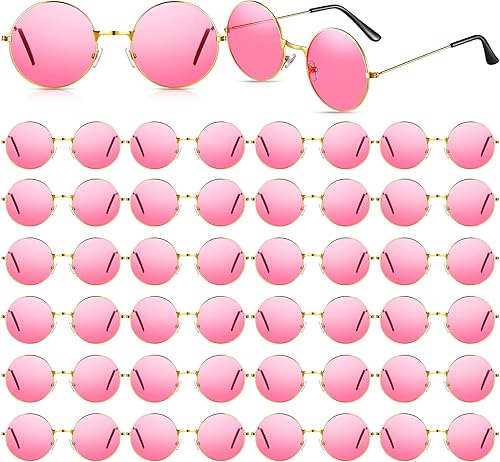 Kanayu 24 pares de lentes de sol hippie vintage de los años 70 para mujeres y hombres, decoraciones de fiesta hippie retro redondas