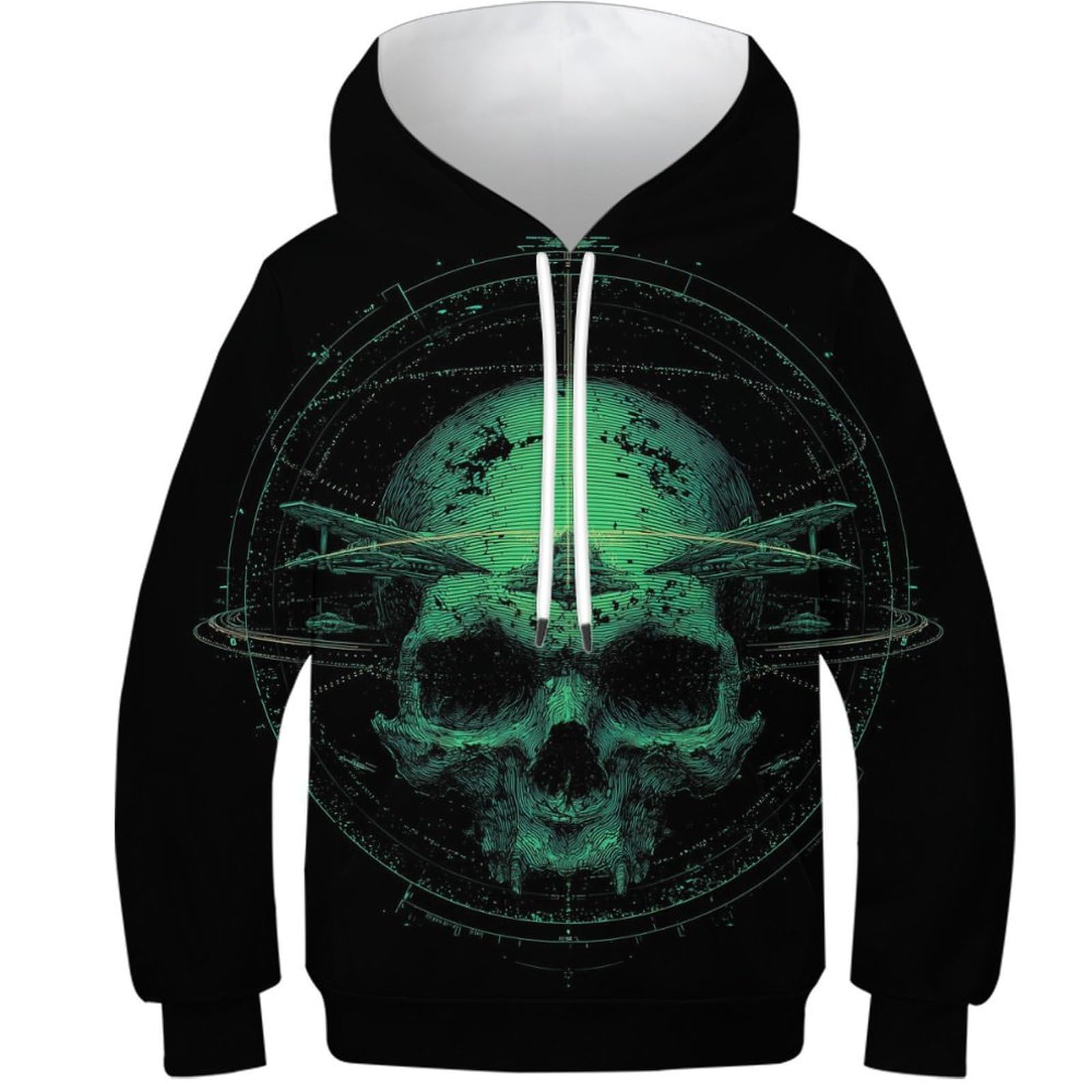 OPCALIS 3D Printed Boys Girls Hoodies Skull with Big Pockets Sweatshirt Gothic Tops Casual Long Sleeve Pullover Hoody Jumper 11-13Y