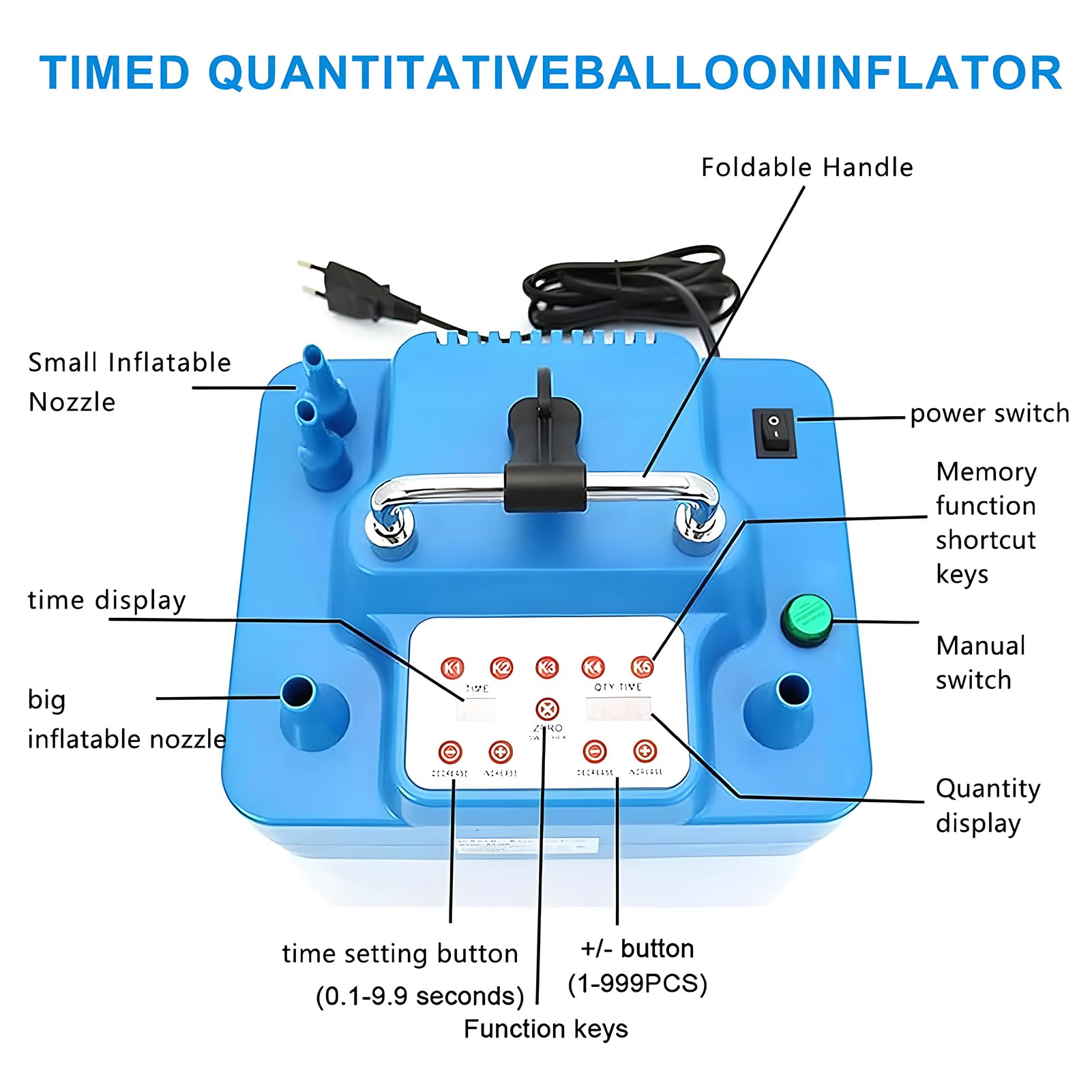 Elektryczna pompa balonowa z timerem, zestaw inflatorów podwójnej dyszy, zasilana baterią, szybka inflacja 30s dla balonów lateksowych/foliowych, cichy projekt, kontrola stopy/ręki, narzędzie