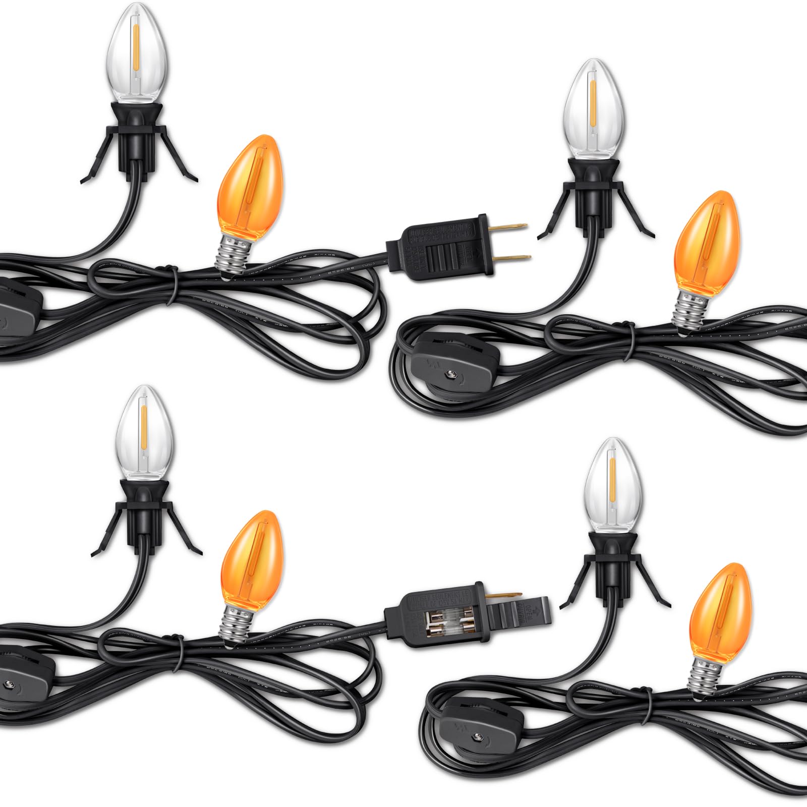Accessory Cord with Light Bulbs,Pumpkin Clip in Light Cord,Candelabra E12 Socket UL Listed Lamp Cord with On/Off Switch for Christmas Village Houses,