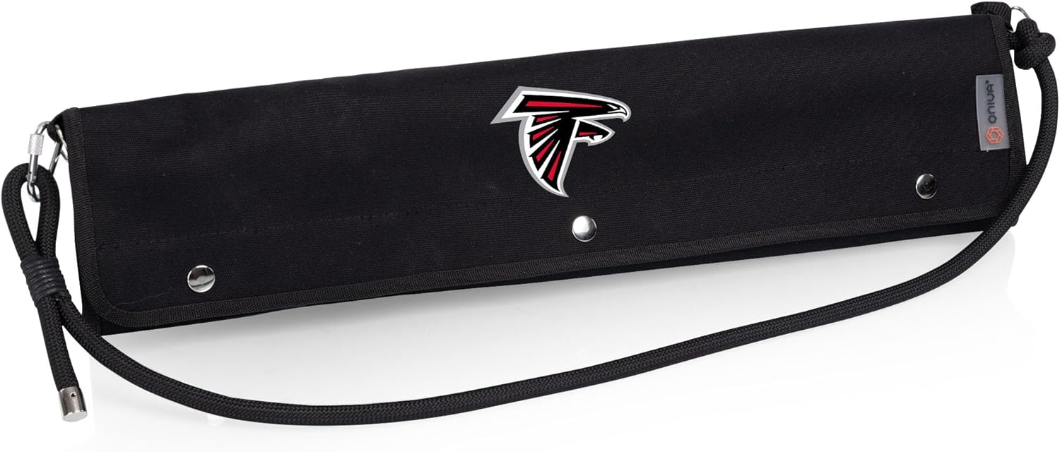 Picnic TIME NFL Atlanta Falcons BBQ Roll Up 3 Piece Set, BBQ Accessories with Beechwood Grill Tools, Grilling Accessories for Barbecue, BBQ Grill Set with Canvas Tote Carrier, (Black)