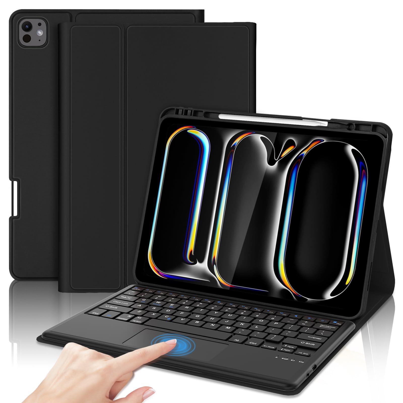 SENGBIRCH Keyboard Case for iPad Pro 13" (M5) 2025 - UK Layout Trackpad Keyboard, Wireless Detachable Bluetooth Keyboard, Protective Folio Cover for iPad Pro 13 inch M4 2024, Black