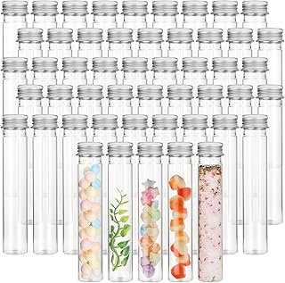 50 Pack Plastic Test Tubes with Caps, 65ML Clear Flat Test Tubes with lids Bath Salt Tubes Gumball Candy Tubes, Tube Container Vials for Scientific Experiments, Party Favors, Candy Storage