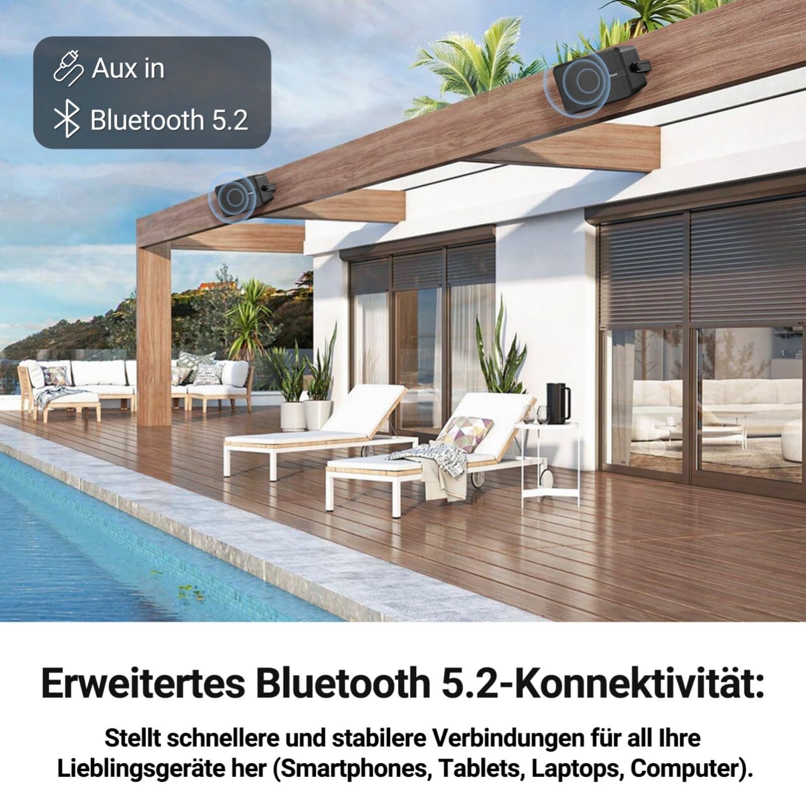 Inwa Outdoor Bluetooth 400W Lautsprecher, Aktiv/Passive Wandhalterung Lautsprecher, IPX5, Drahtlose, Stereo, Aux, für Innen, Überdachten Außen(Paar, MZ622, RMS 40W)
