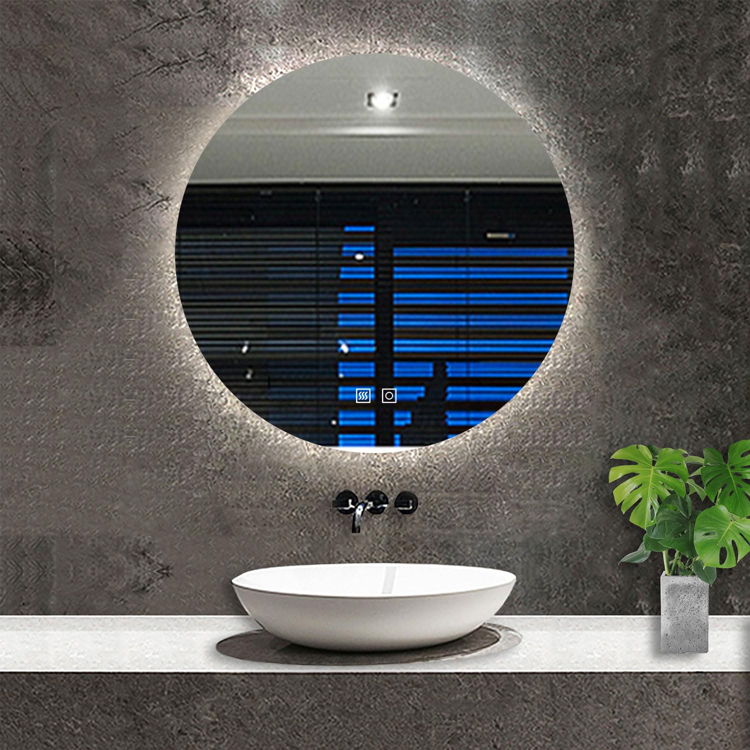 Acezanble Round Backlit LED Bathroom Mirror with 3 Colour Lights 70cm Illuminated Backlit Wall Mounted Bathroom Mirror with Demister Memory Function Dimmable Brightness