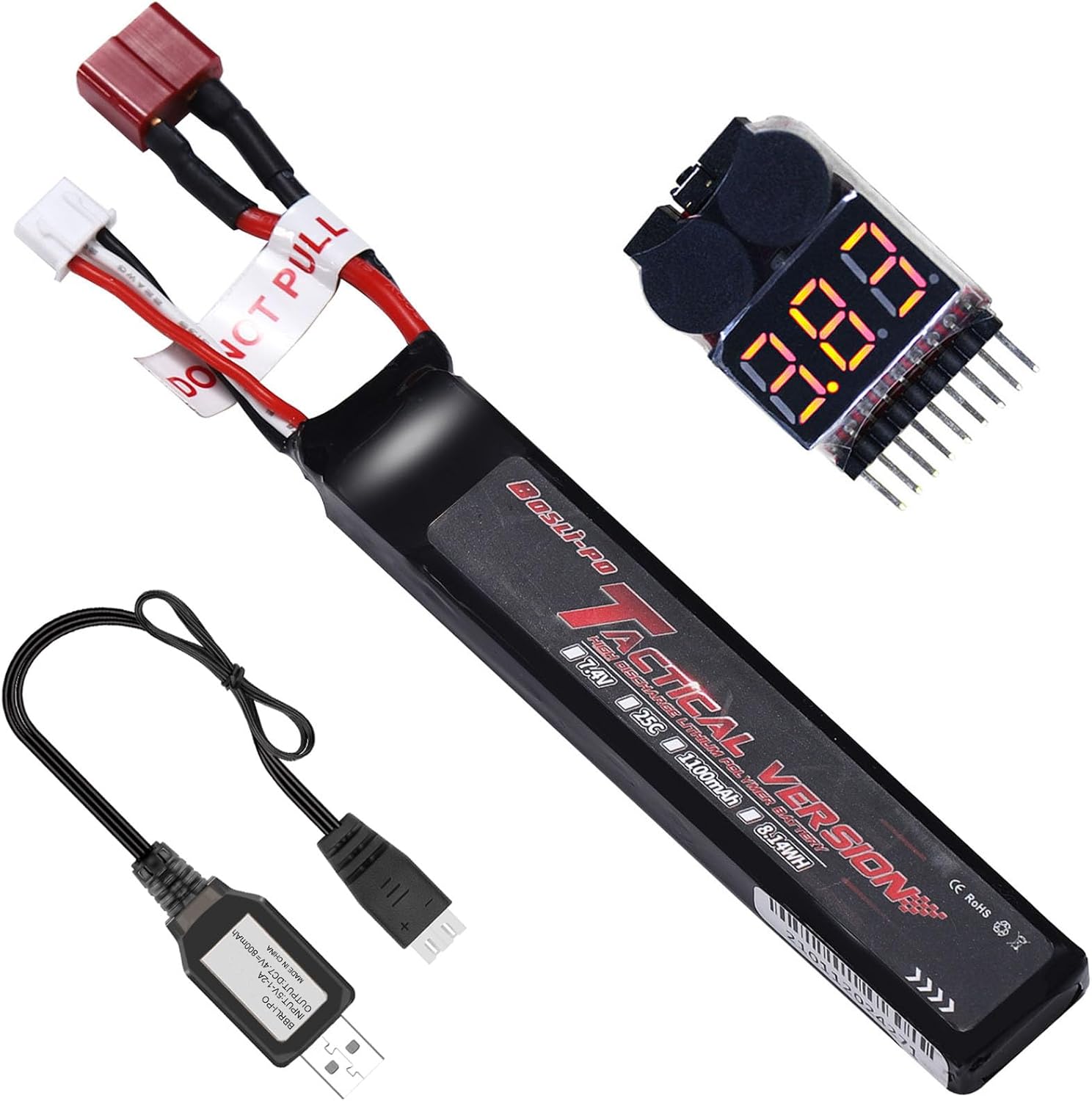 Airsoft Battery 7.4V LiPo Battery Airsoft 1100mAh Rechargeable Strong Power 2S 25C