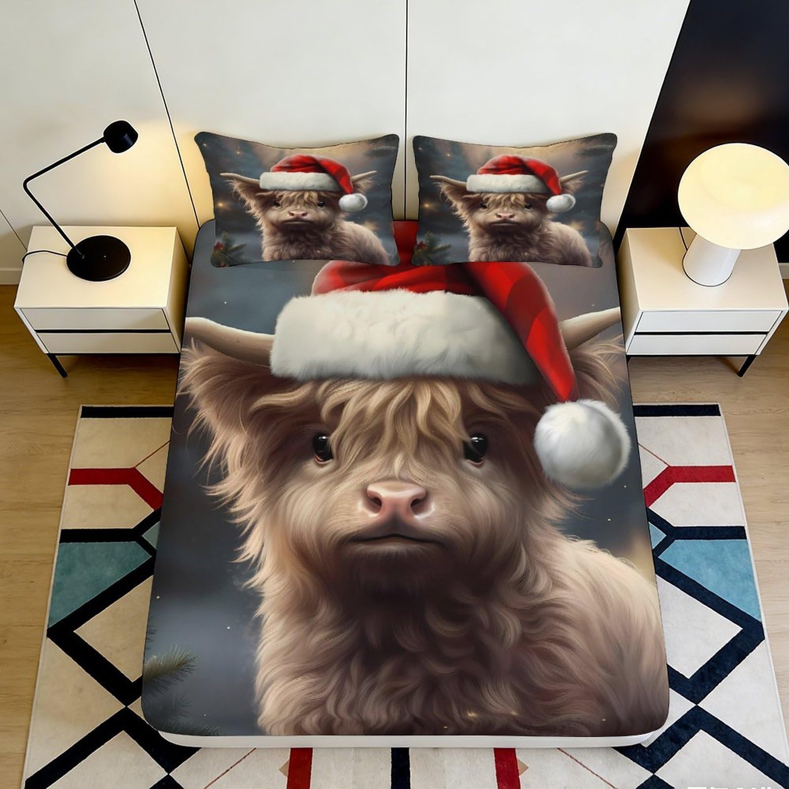 Jqzkxnhpbr Style-1 3D Printed Christmas Cat Fitted Sheet Microfiber Soft Breathable Santa Hat Bed Cover For Bedroom Guest Room Decor 90X200x25cm