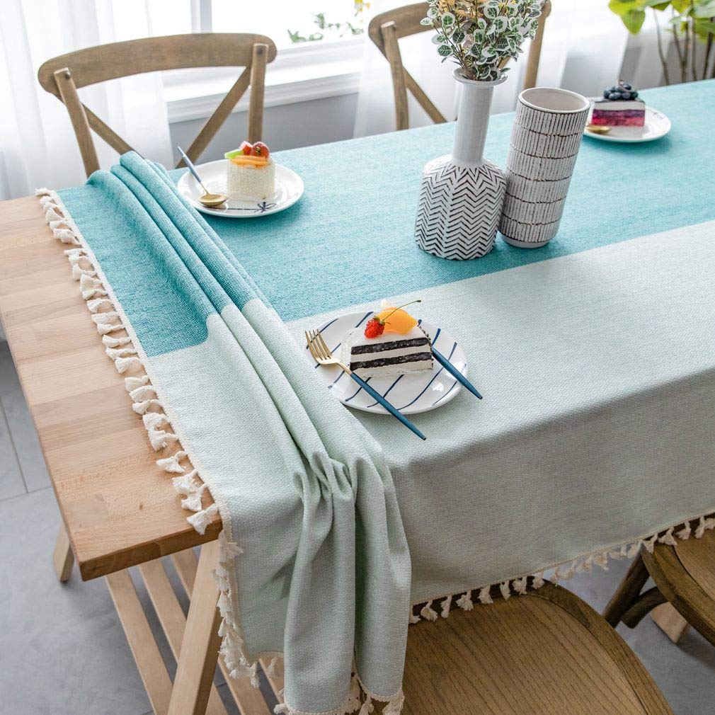 Funda de Mesa Rectangular de Lino y algodón con borlas para Cocina, Comedor, Mesa, decoración de Escritorio, algodón, Lino, Verde, 140x200cm