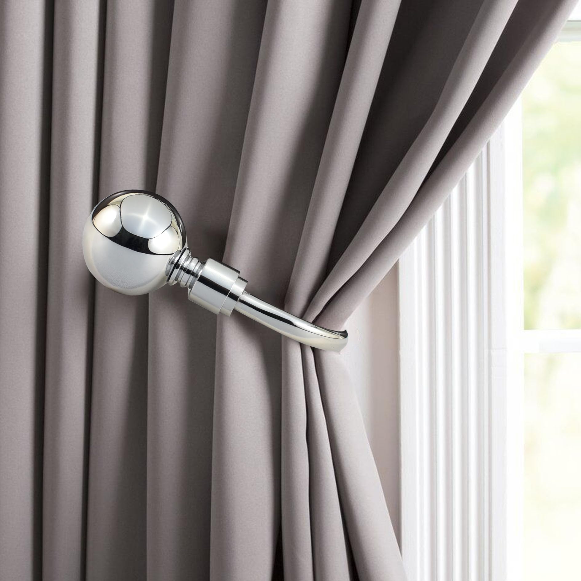 Your Home Online Set Of 2 Metal Ball Chrome Brass Curtain Pole Holdback Tieback Bracket (Polished Chrome)