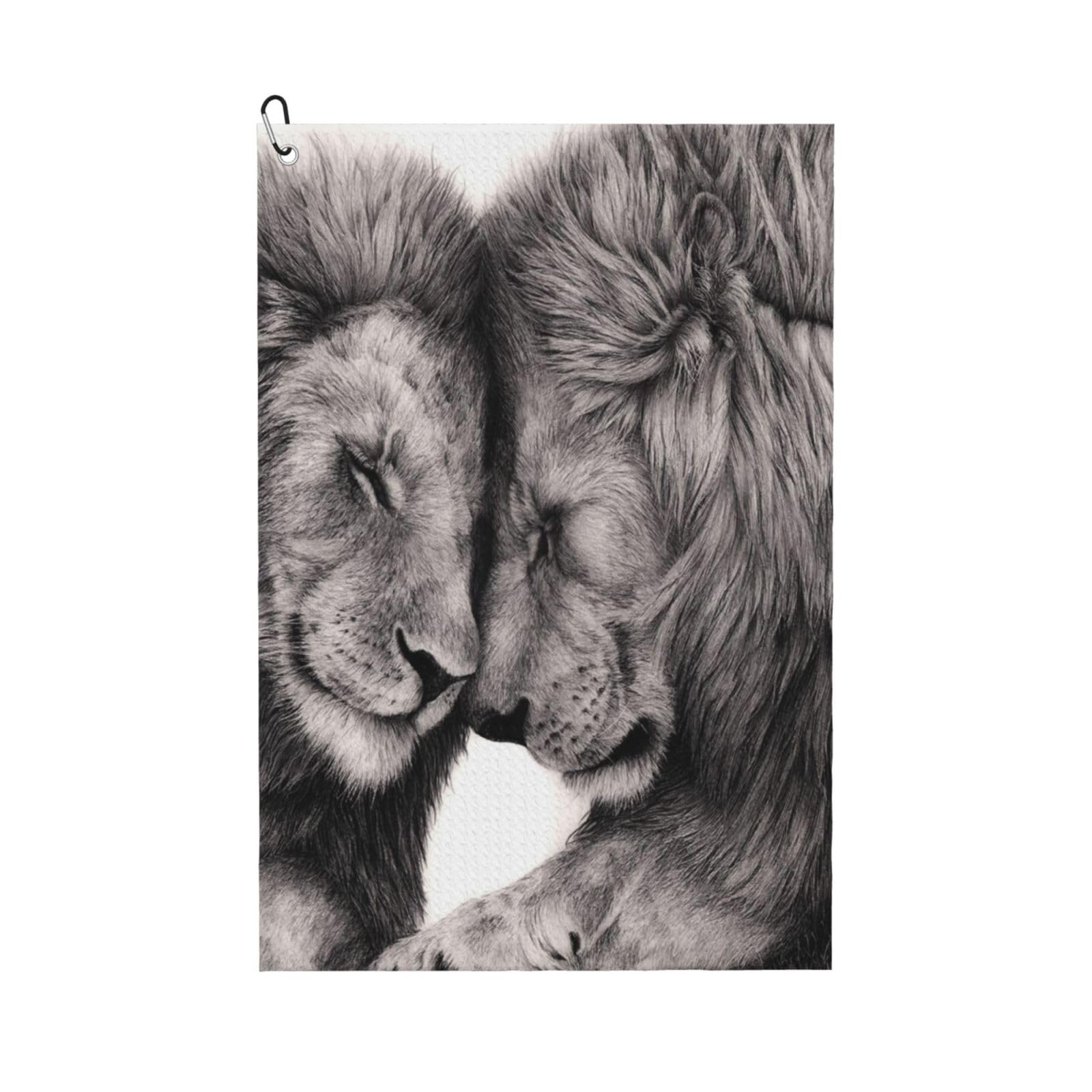 Hnnkloy Black And White Lion Couples, 16x24 in Portable Waffle Golf Towels with Carabiner Clip for Golf Bag