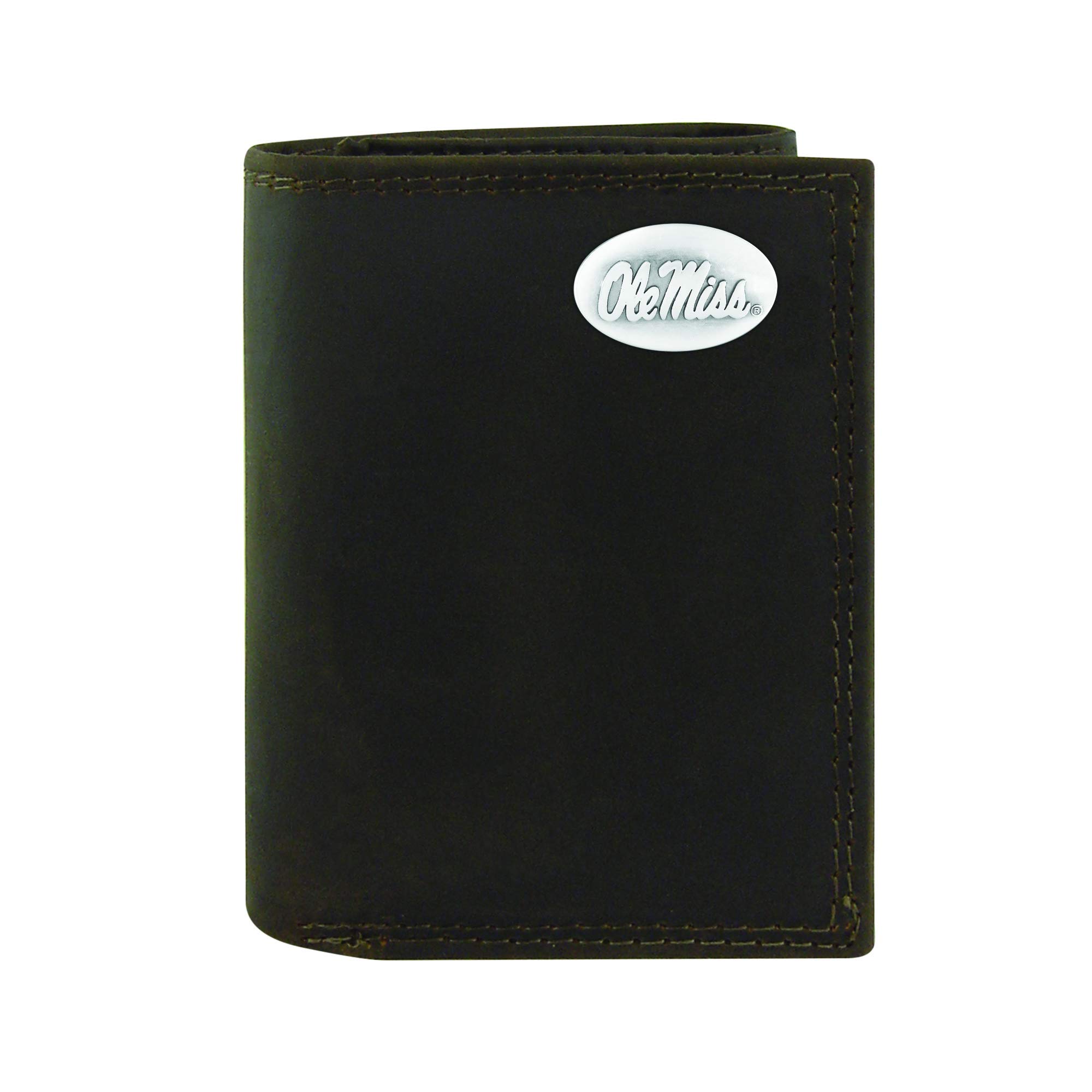 NCAA Mississippi Old Miss Rebels Zep-Pro Crazyhorse Leather Trifold Concho Wallet, Light Brown