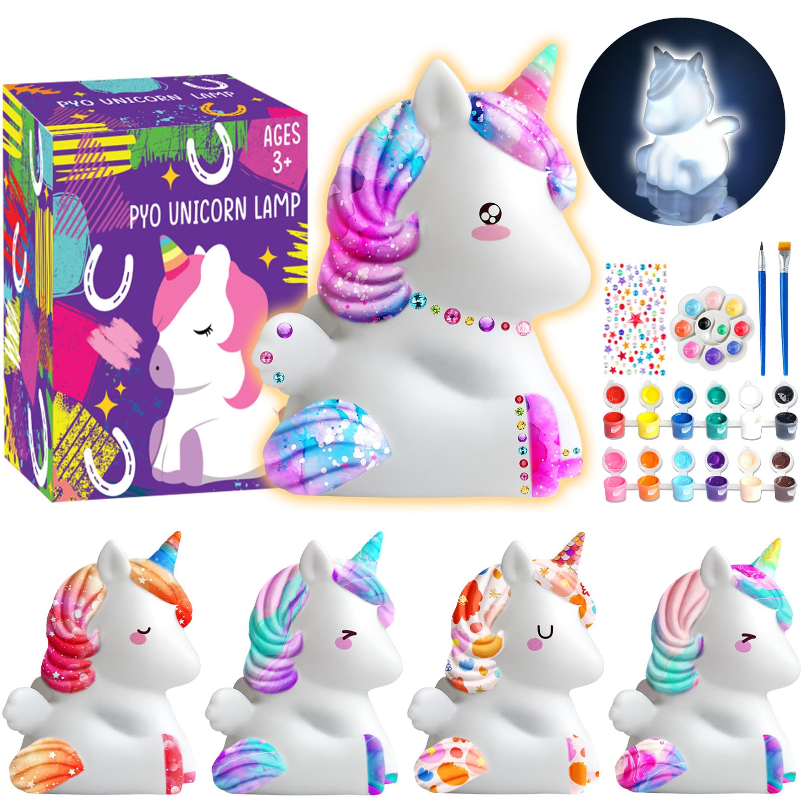 Goody King Paint Your Own Unicorn Lamp Art Kit, DIY Night Light, Arts & Crafts, Painting Kit for Kids Ages 8-12, Art Supplies Birthday Party Holiday Unicorns Gift for Teens Girls Boys Age 3 4 5 6 7 8+