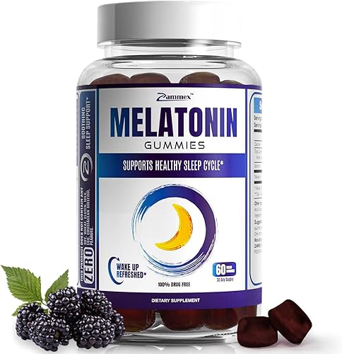 Miniatura 7 de Zammex Gomitas de melatonina de 5 mg  60 unidades  Suplemento para dormir para adultos  Gomitas de ayuda para dormir sin drogas  Sabor natural a