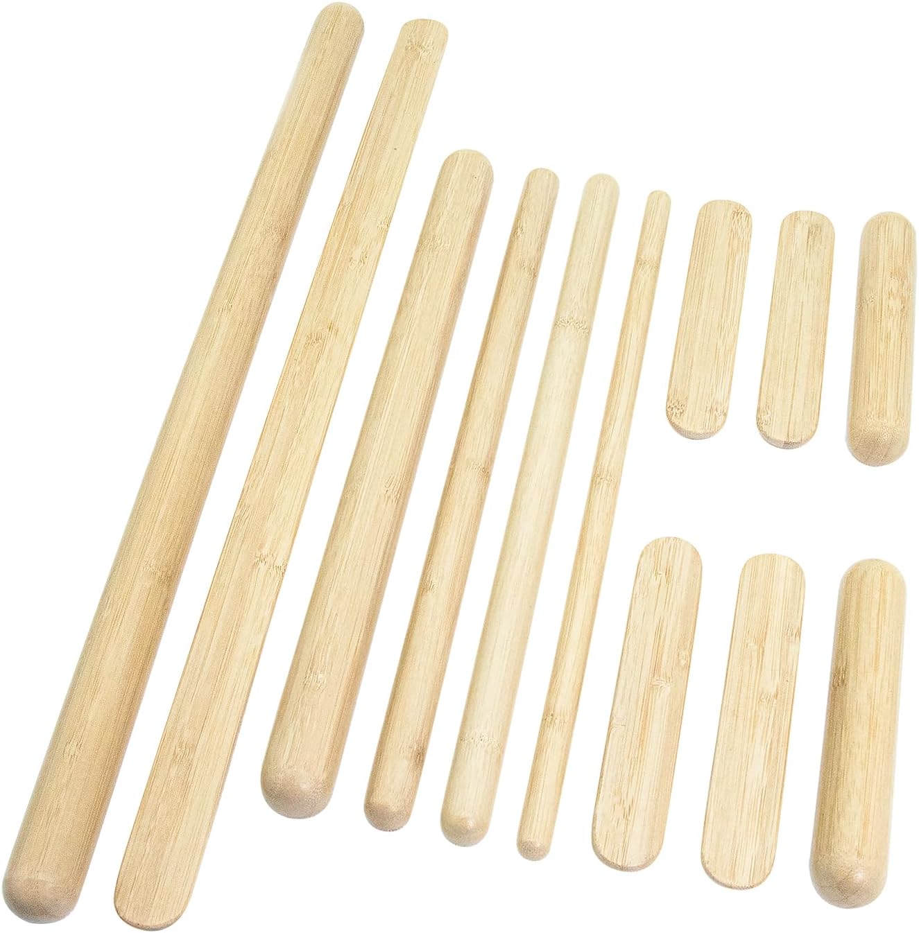 Hugerox Warm Bamboo Full Body Massage Stick Set Solid Smooth with Less Stress on Hands and Wrists Natural Color Set of 12, Use at Home, Indoor,Massage Studio