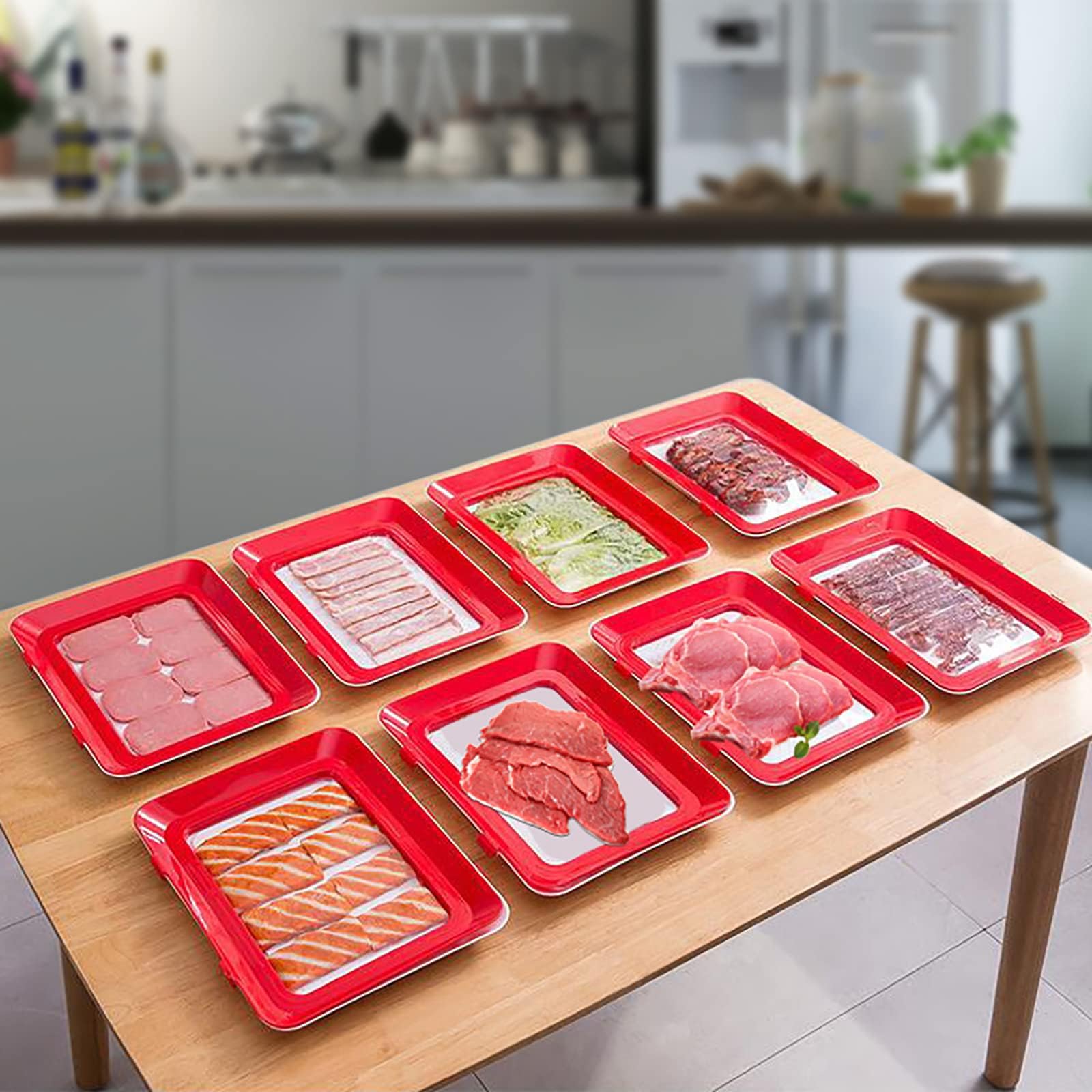 Bandeja de conservación de alimentos, 8 unidades, apilables y reutilizables, para sellado al vacío, bandeja para guardar herramientas de cocina