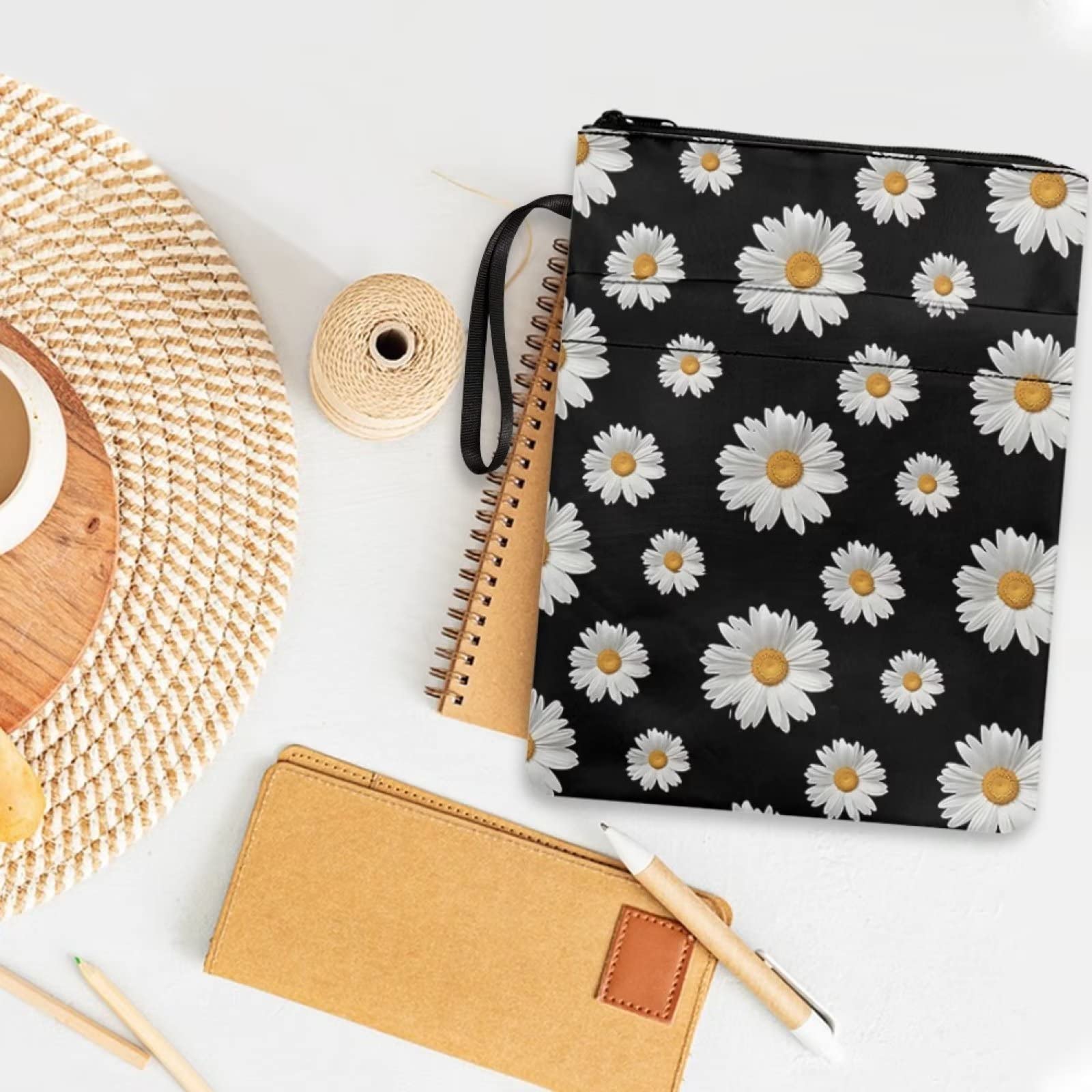COEQINE Black Daisy Book Sleeves, Book Cover Case with Zipper for Casual Book Paperback Cover Fabric Book Cover with Front Pocket - Image 4