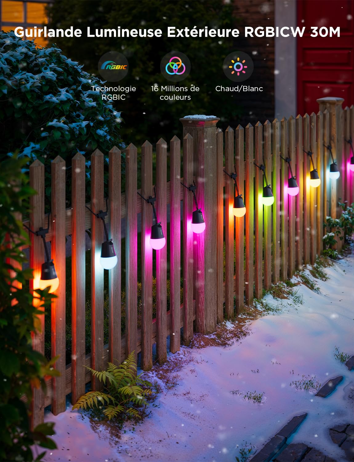 Govee Guirlande Lumineuse d'Extérieur Intelligente 2, 30M RGBICW Led Jardin | IP65, 100lm par Lumière, 47 Modes Scène et 16 Millions de Couleurs, Fonctionne avec APP Alexa, Durée de vie de 25000h