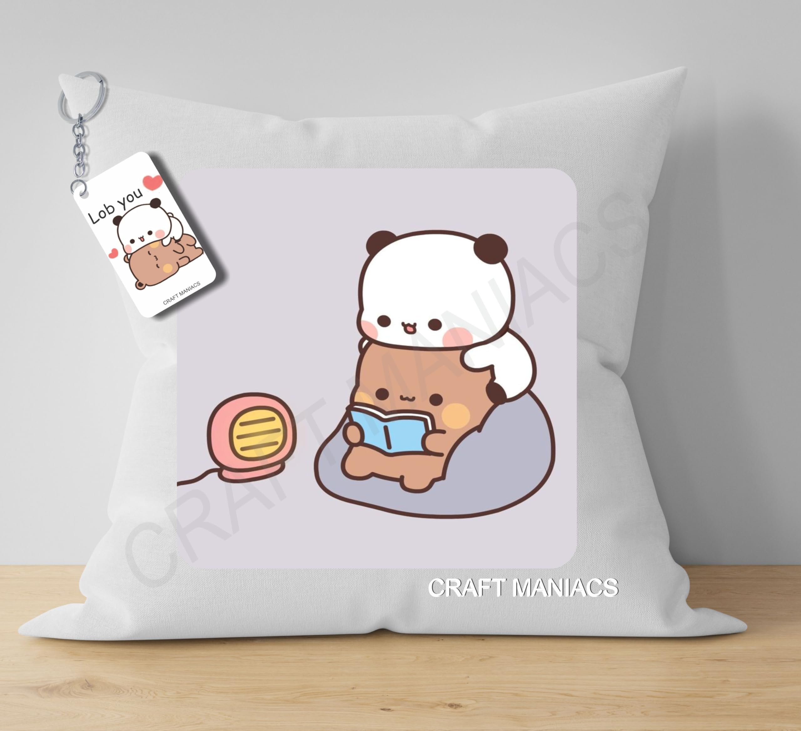 Bubu Dudu Lets Read Pillow Keychain Combo : A 16 * 16 Pillow with Filler Inside & Free Wooden MDF Keychain-image-38