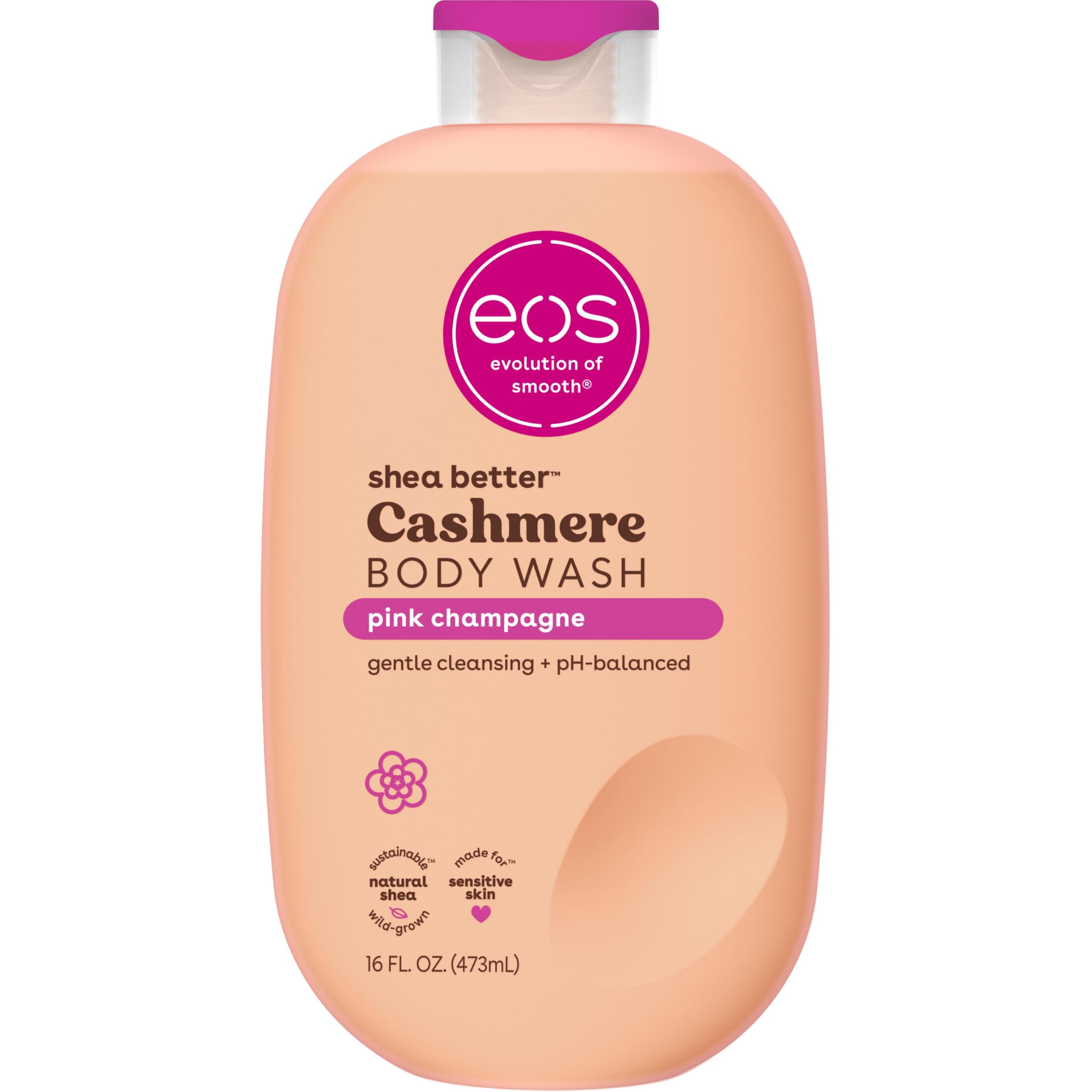 eos Cashmere Body Wash - Pink Champagne Moisturising Shower Gel · Creamy Gel Formula · With Shea Butter · 16 fl oz