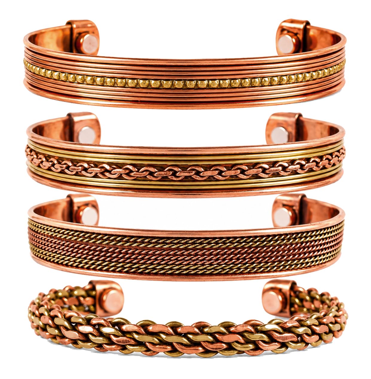Touchstone magnetic copper bracelets for men women in gift box, Set of 4