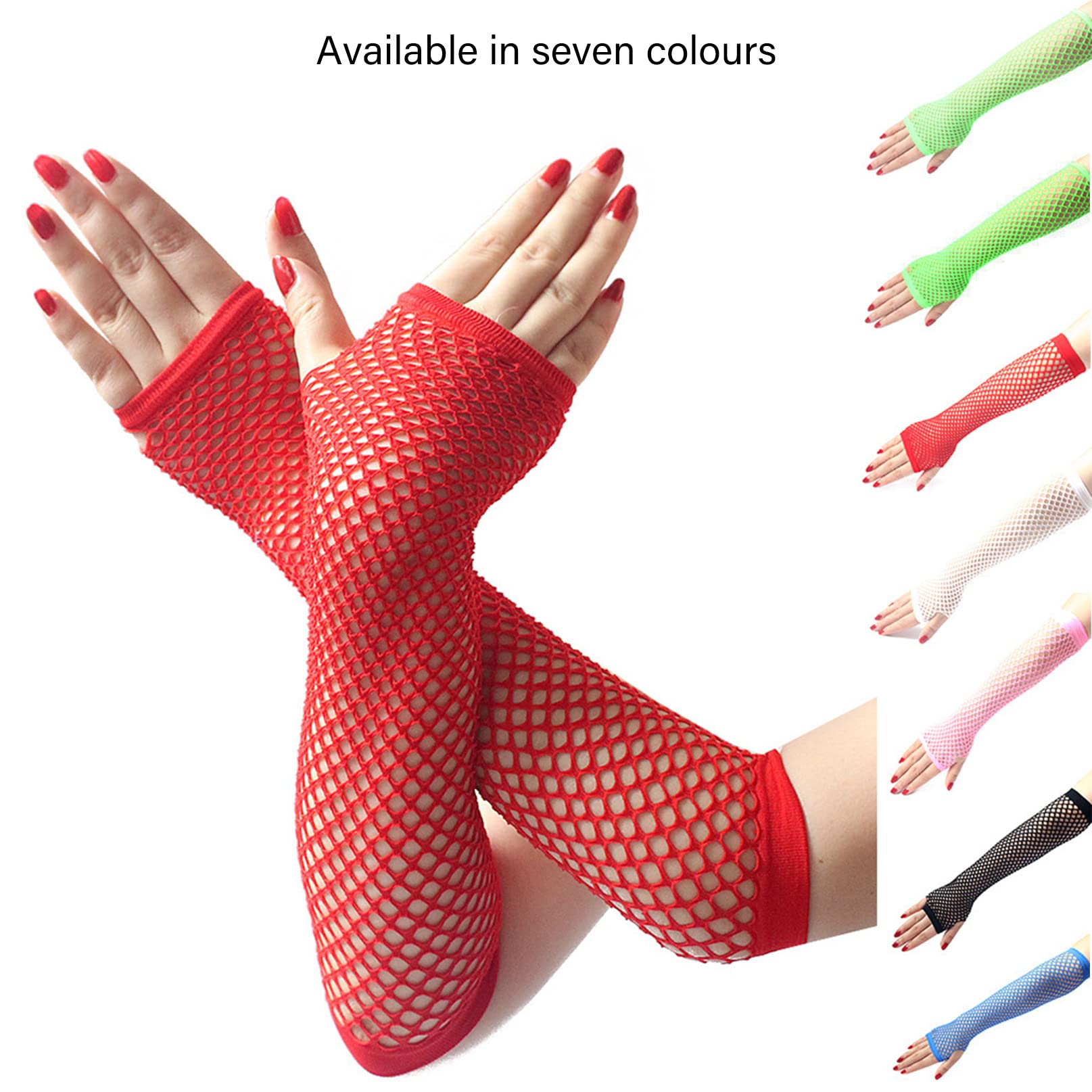 COSFAN 2 works Fishnet Gloves Women Fingerless Long Gloves Elastic Mesh Glove 1920s Hollow Gloves for Evening Party Halloween (White) - Image 4
