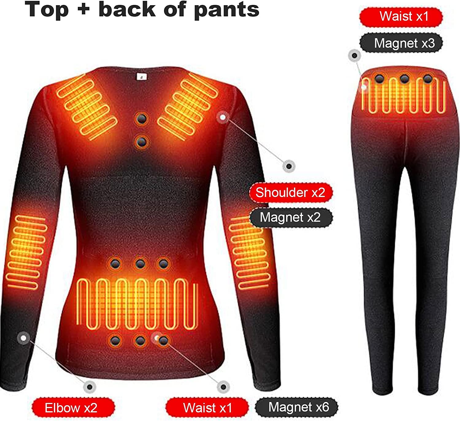 Męska damska bielizna termiczna z 3 poziomami ogrzewania, warstwa podstawowa Narciarstwo Zimowe ciepłe górne i dolne pranie (Color : Women Black, Size : XXL-XXLarge)