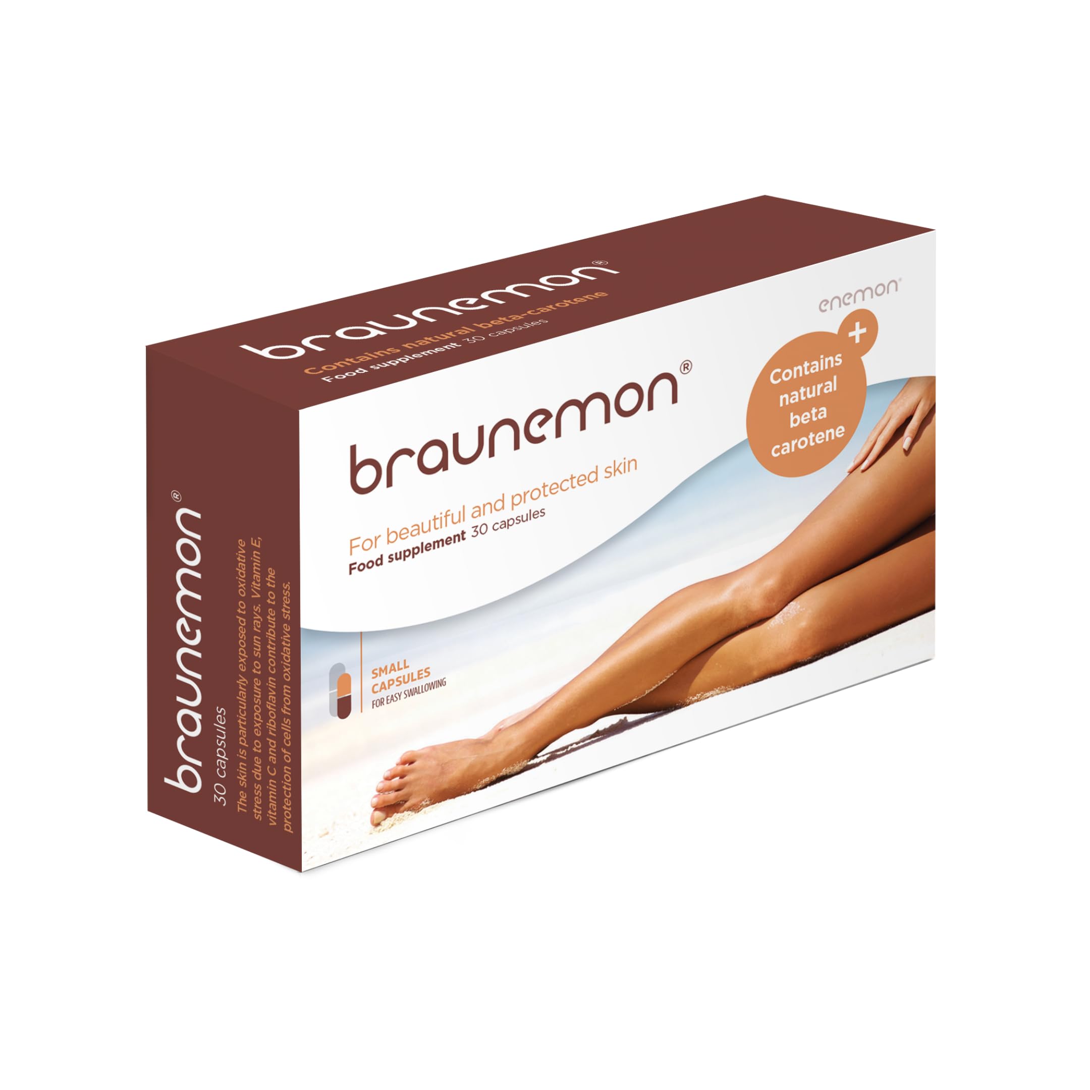 Braunemon – Bräunungskapseln mit natürlichem Beta Carotin, Hoher Pantothensäuregehalt und Vitaminen – 30 Selbstbräuner-Kapseln