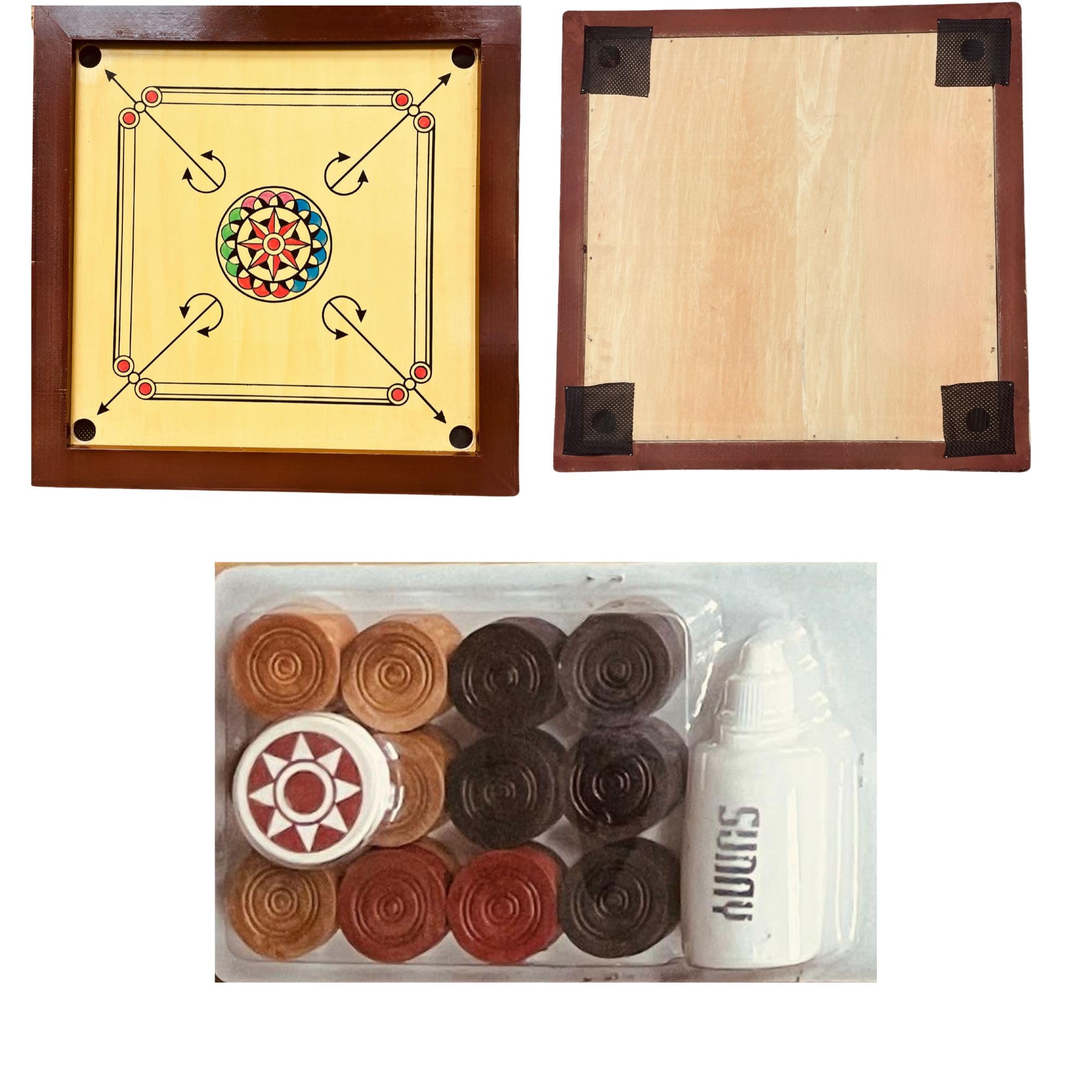 RKSPORTS Elite Strike Carrom Board Set, SIZE 35 X 35, Traditional Strategy Game with Pieces, Striker and Powder, Brown