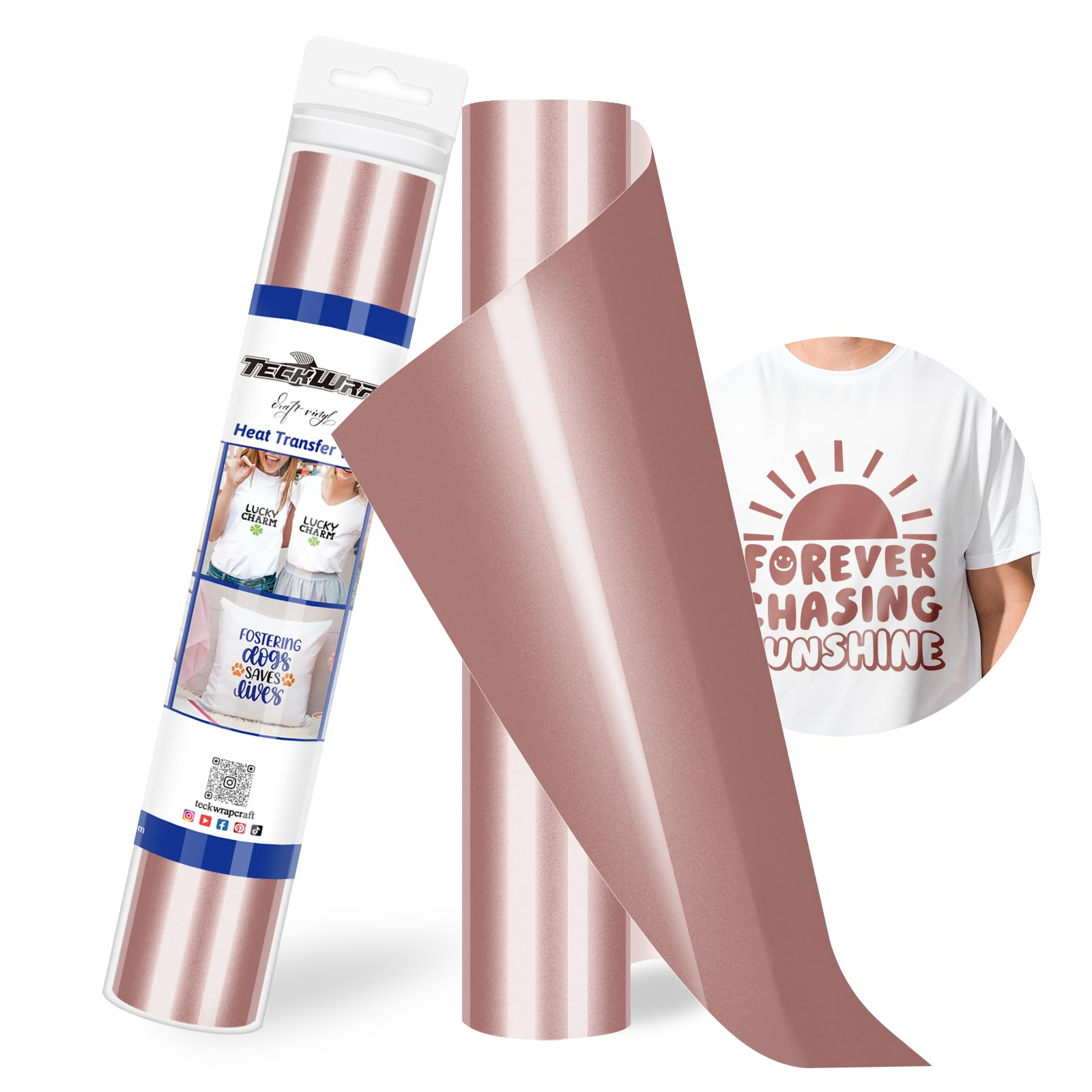TECKWRAPHeat Transfer Vinyl - 12" x 10ft Iron on Vinyl for DIY Clothing,Shirts,Logos,Hats, Fabric HTV Vinyl Heat Transfer Paper Compatible with Heat Press Craft Cutters,Rose Gold
