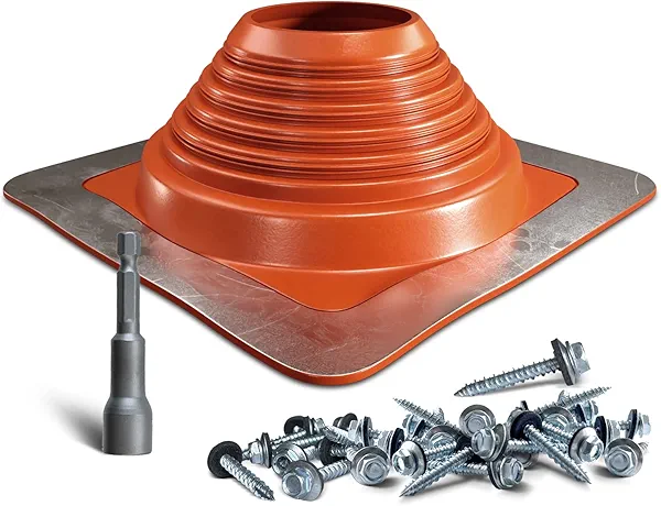 VIVIDA #7 Silicone Metal Roof Pipe Boot, High Temp Flexible Roof Jack Vent Boot for Pipe OD 6" to 11", Screws & Hex Socket Included, Square Base, Red, 1 Pack
