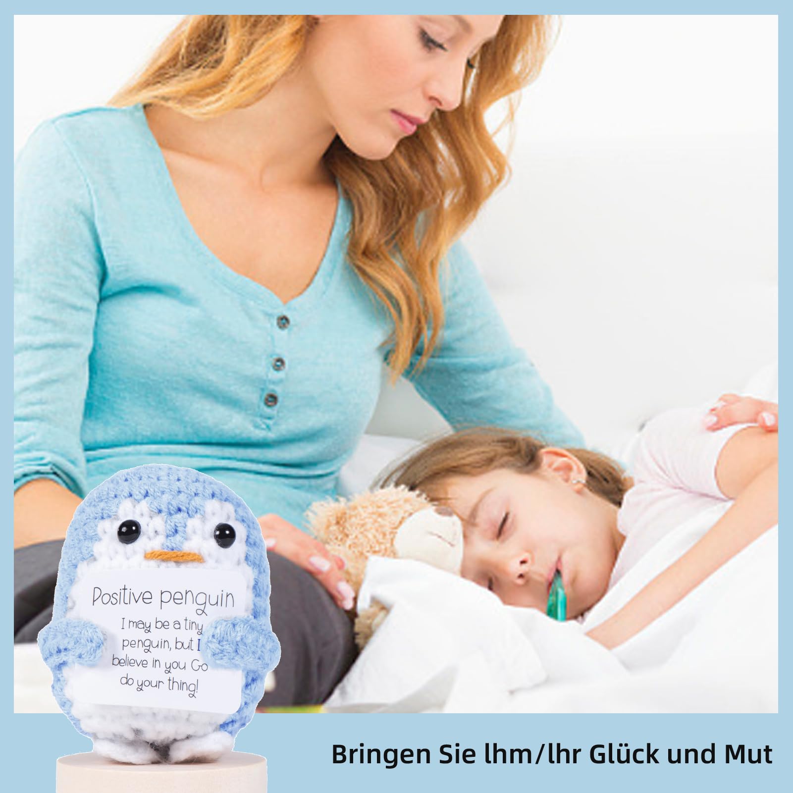 Pocket Hug Positiver Pinguin – Gestrickter Engel-Pinguin Mit Flügeln & Glückskarte (Handmade, Für Deko & Geschenk)