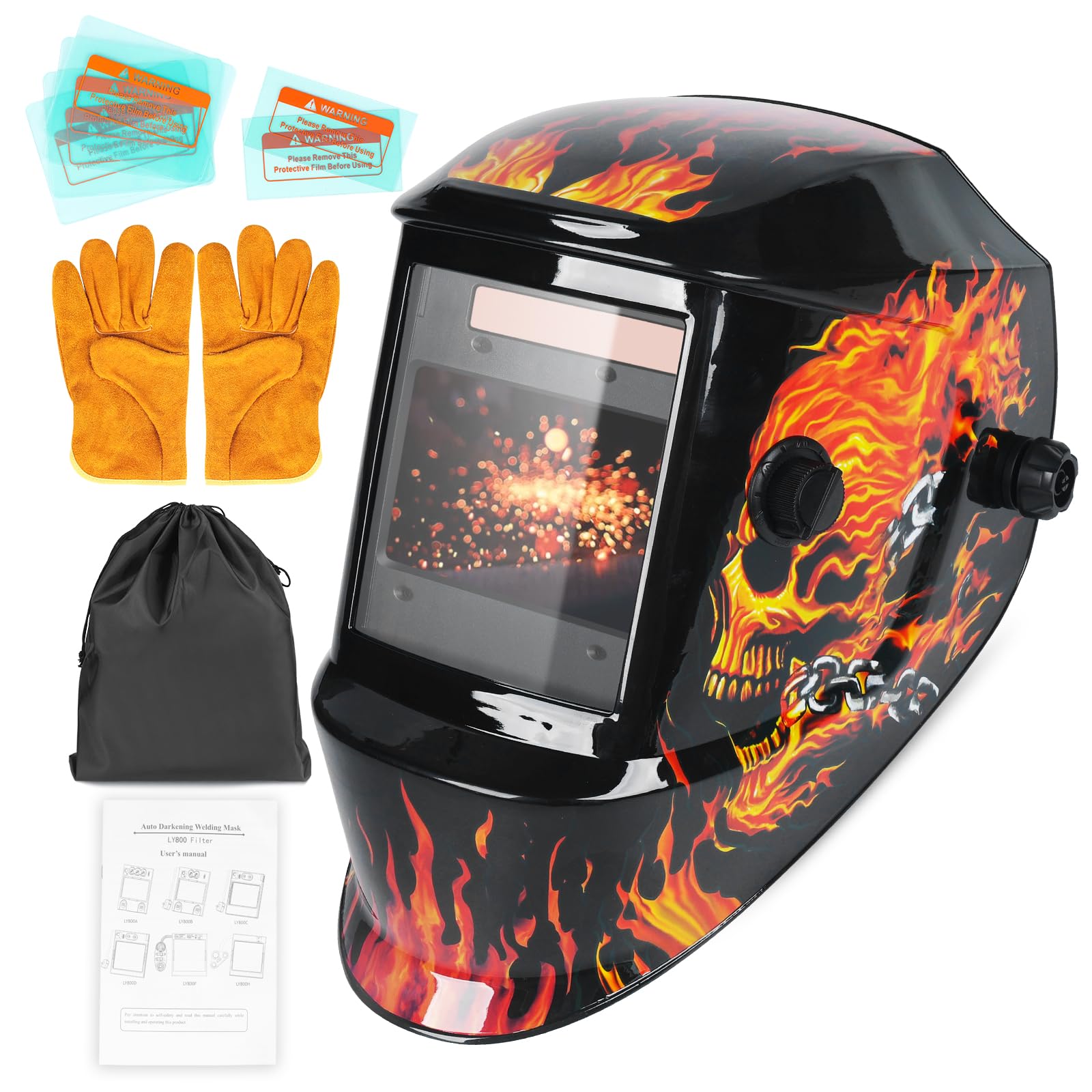 Casco de soldadura con oscurecimiento automático, color real, funciona con pilas, máscara de soldador de 3.94 x 2.65 pulgadas, pantalla de visualización grande con 4 sensores de arco, rango de