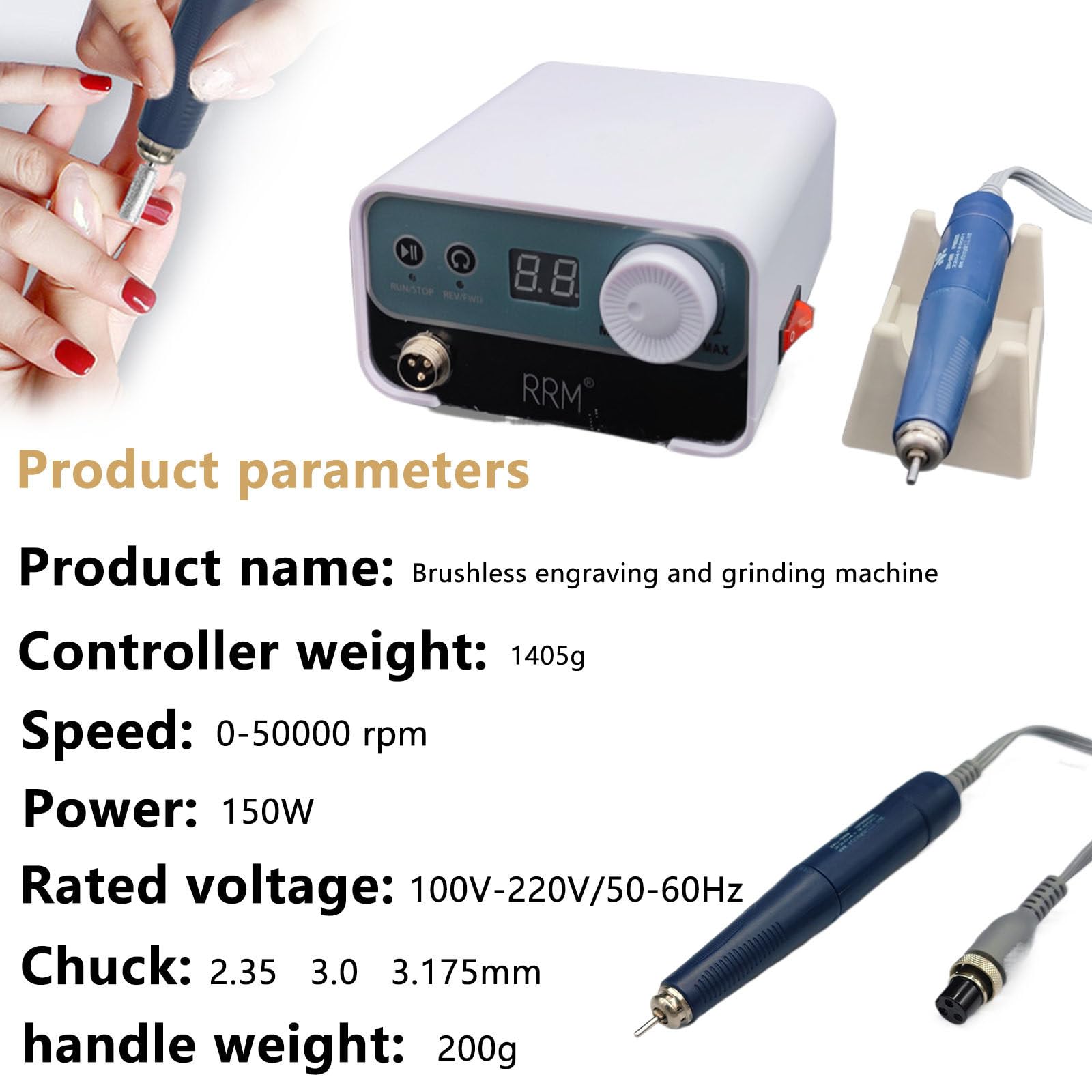 WEIMILOR Pieza de Mano con micromotor sin escobillas, Taladro de uñas Profesional/Herramientas eléctricas para Tallado de Madera industriales (Tallado de Madera, molduras, joyería)