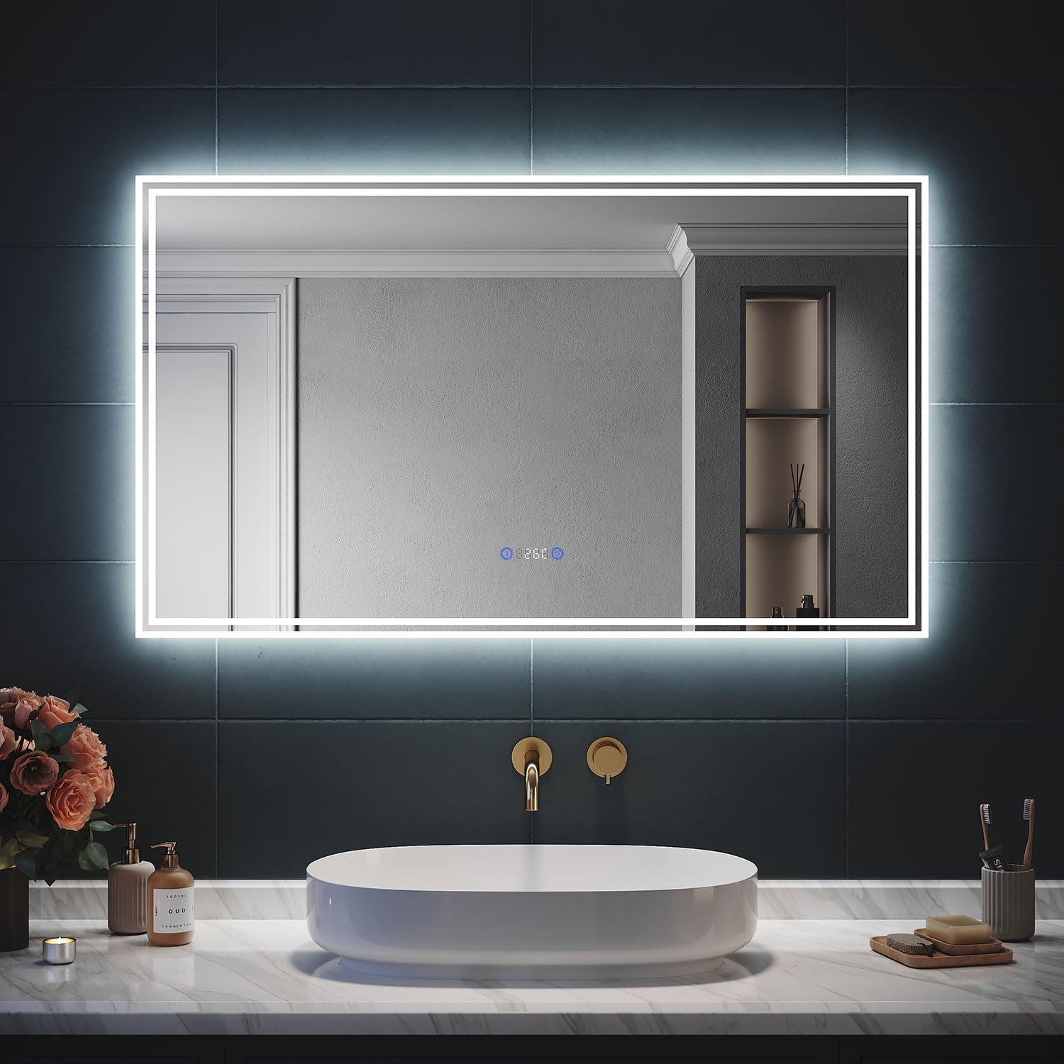 SIRHONA Espejo LED Baño Bluetooth 120x70cm Espejo Luminoso Baño con Iluminación