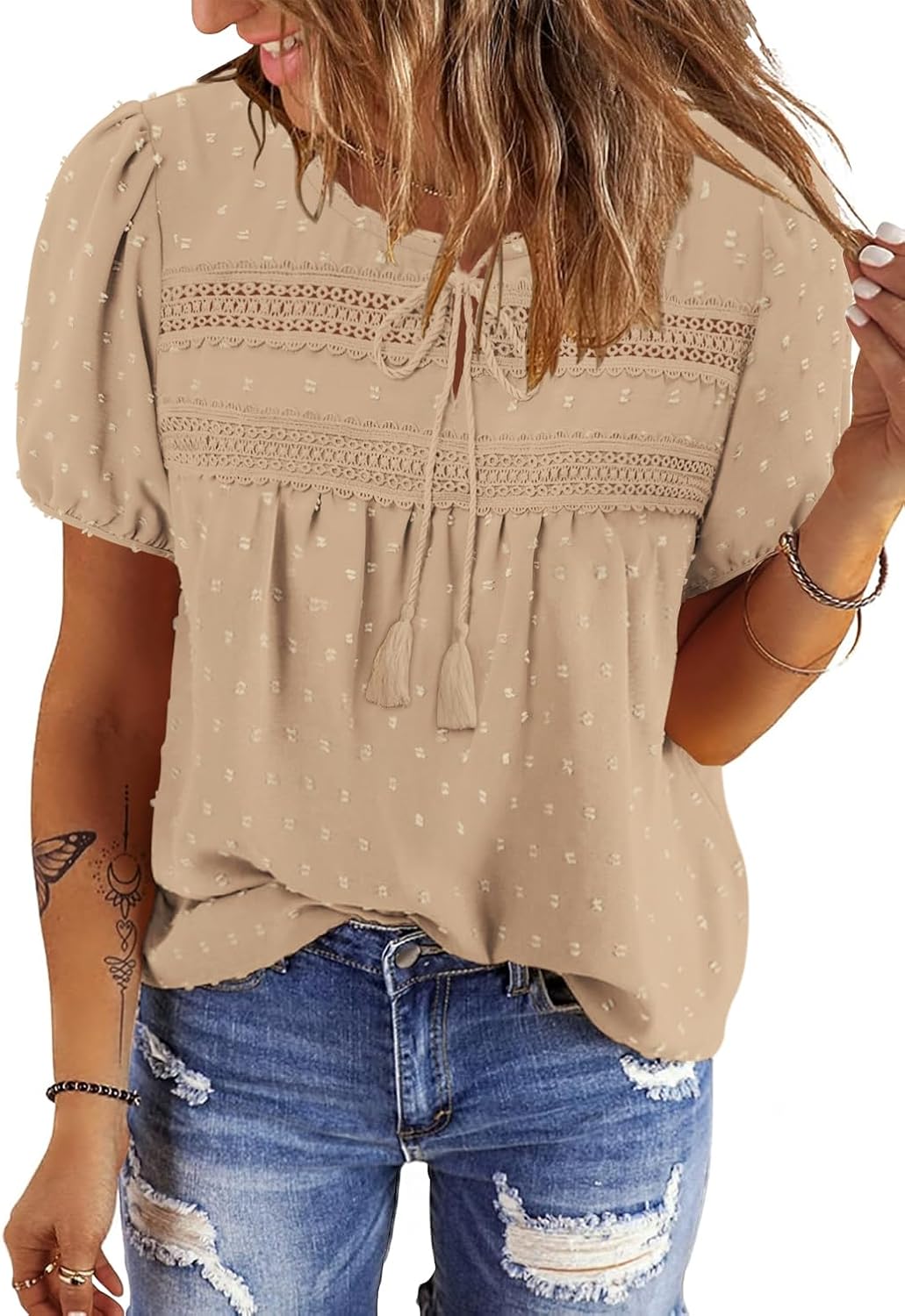 BETTE BOUTIK Women Boho Tops Short Sleeve Summer Flowy Shirts Dressy Casual Loose Trendy Blouses